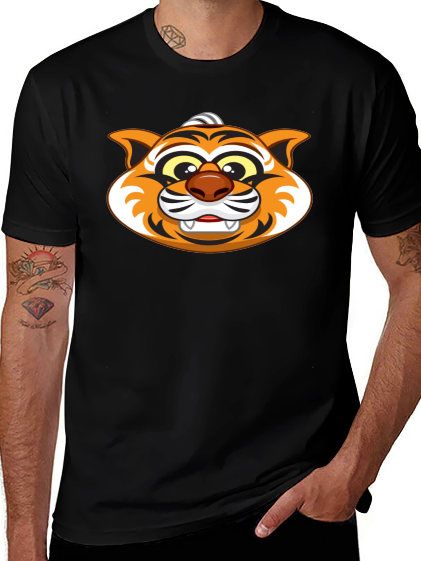 Cartoon Tiger Graphic Black T-Shirt