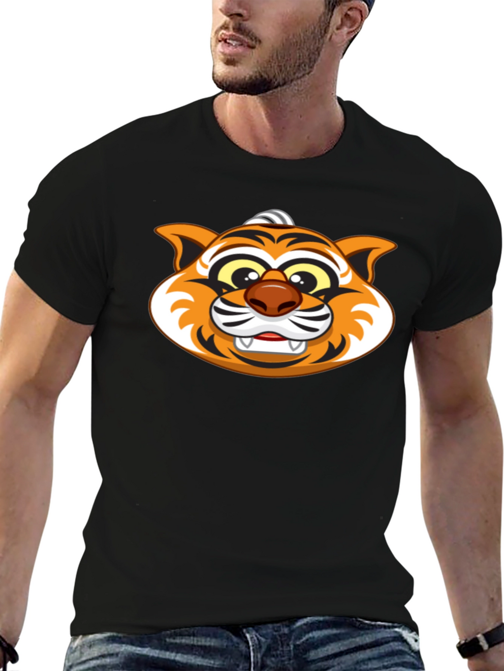 Cartoon Tiger Graphic Black T-Shirt