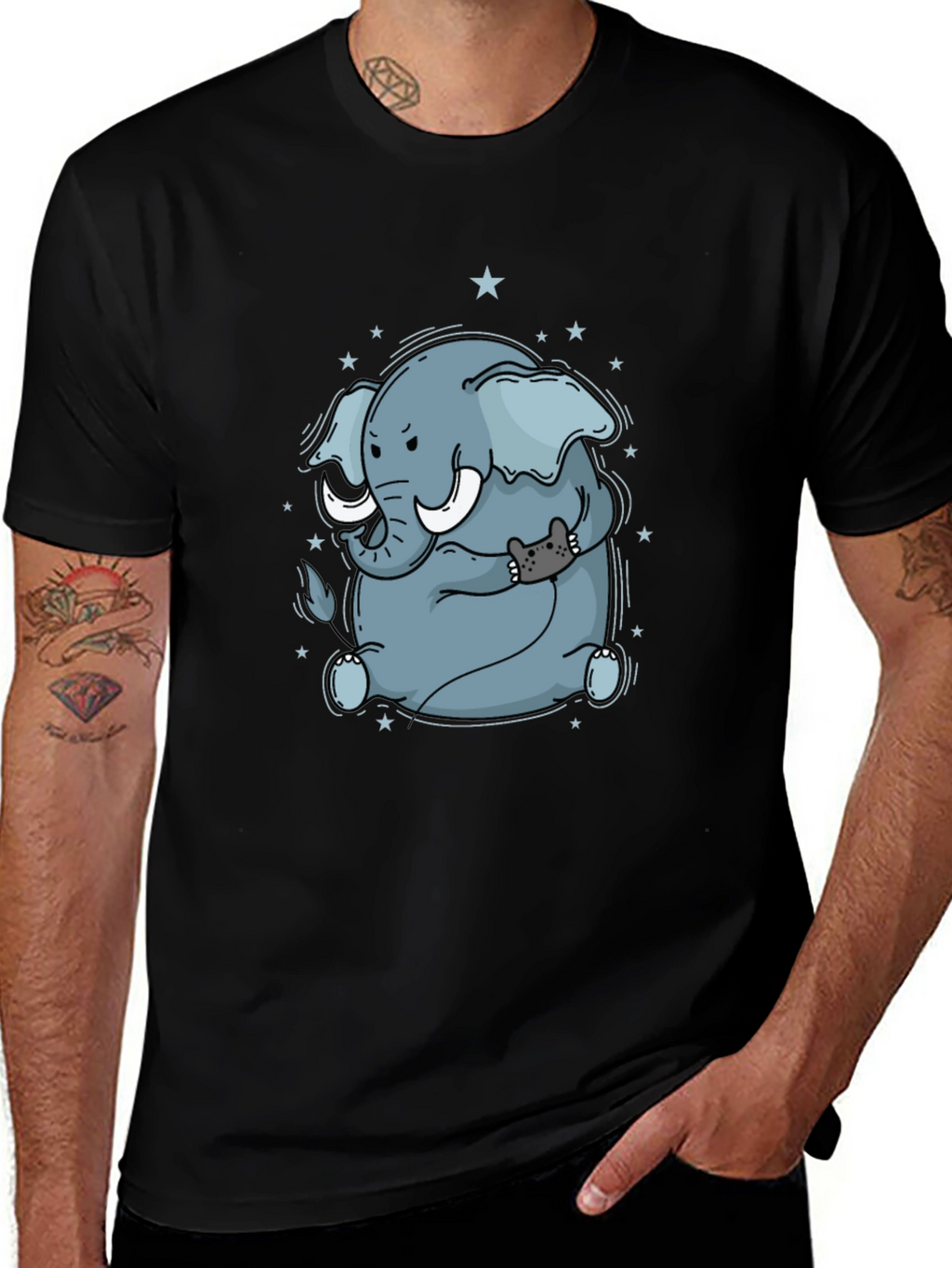 Elephant & Cat Gamer Black T-Shirt