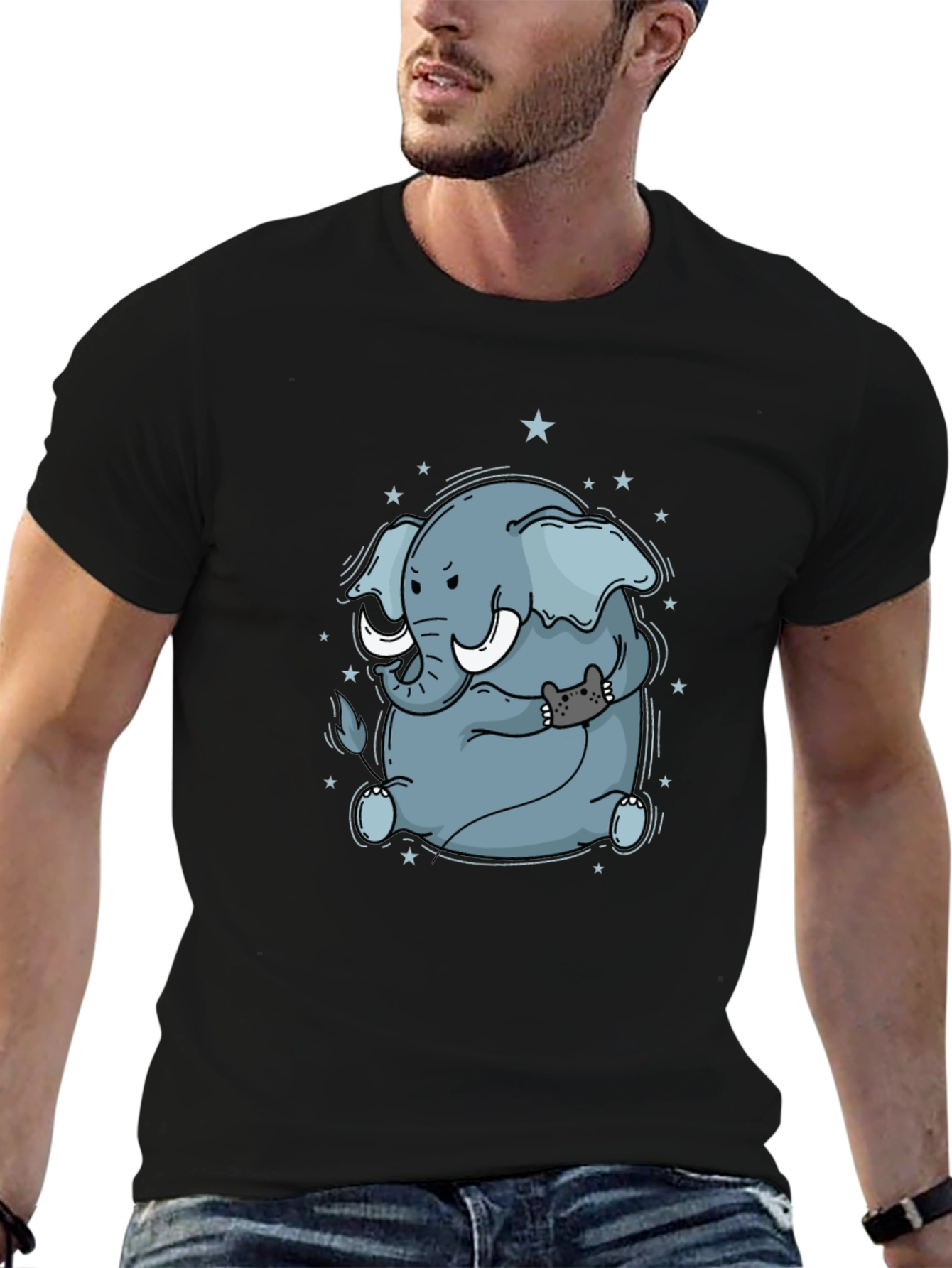 Elephant & Cat Gamer Black T-Shirt
