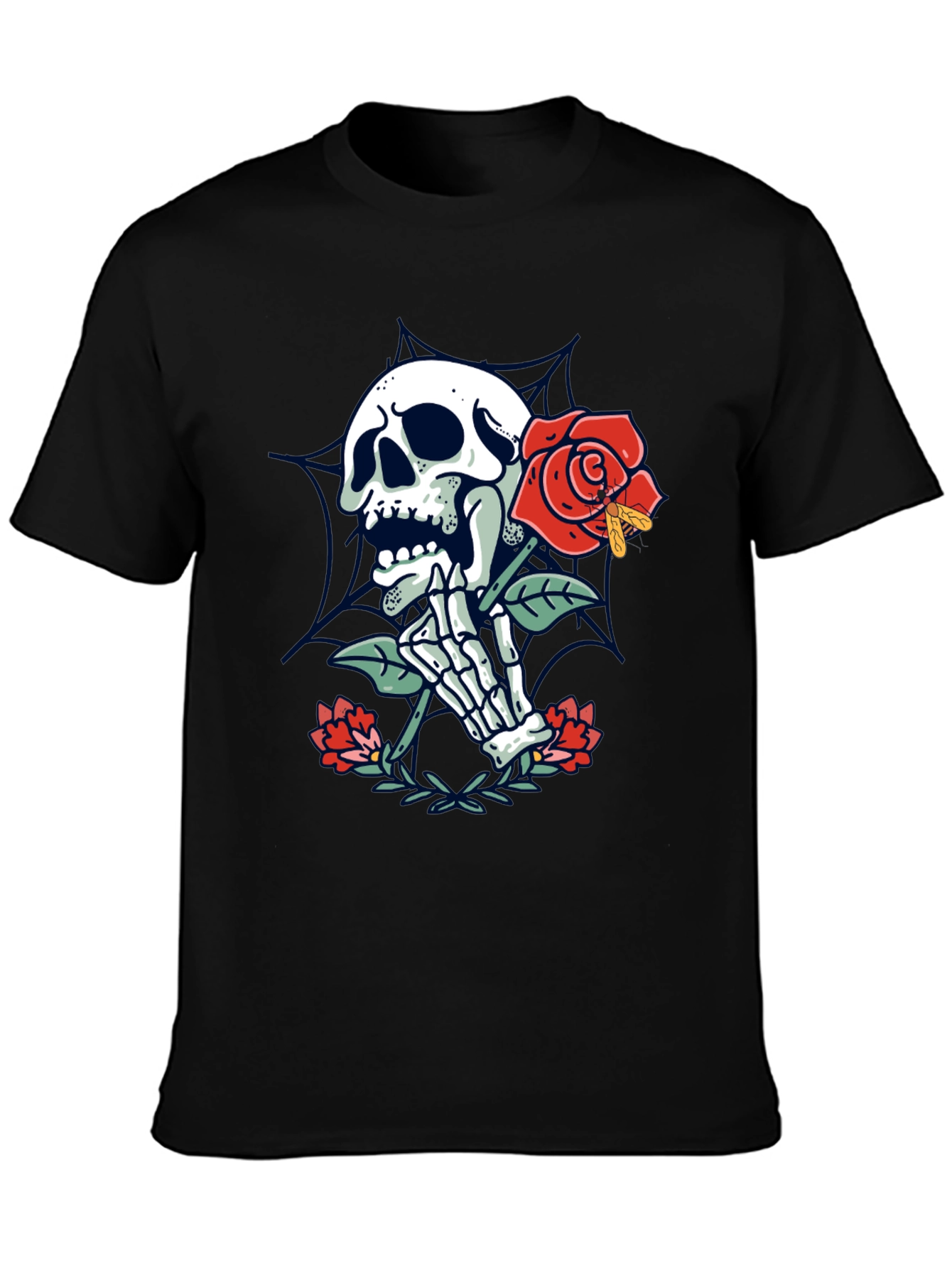 Skull & Rose Graphic Tee - Mens Black T-Shirt