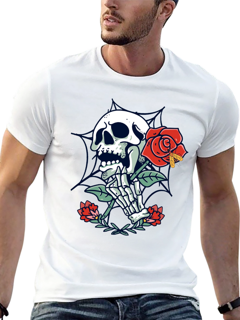 Skull & Rose Graphic Tee - Mens Black T-Shirt