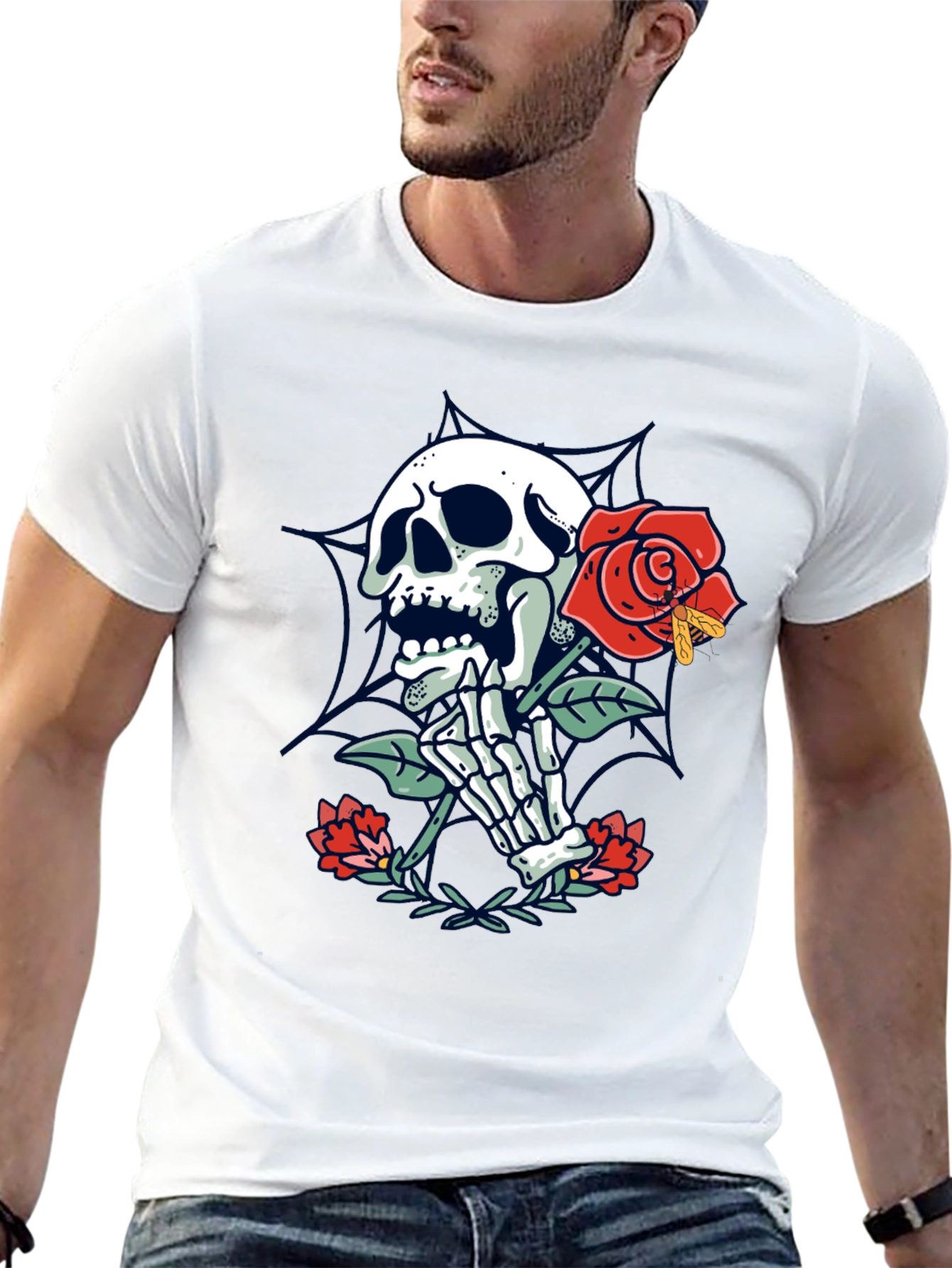 Skull & Rose Graphic Tee - Mens Black T-Shirt