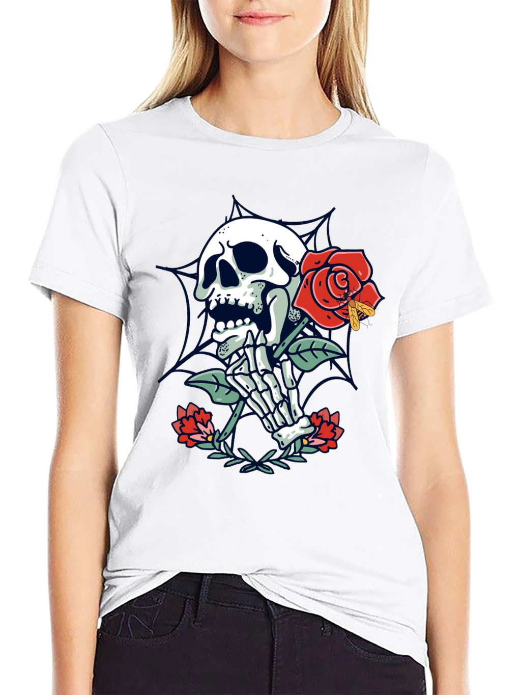 Skull & Rose Graphic Tee - Mens Black T-Shirt