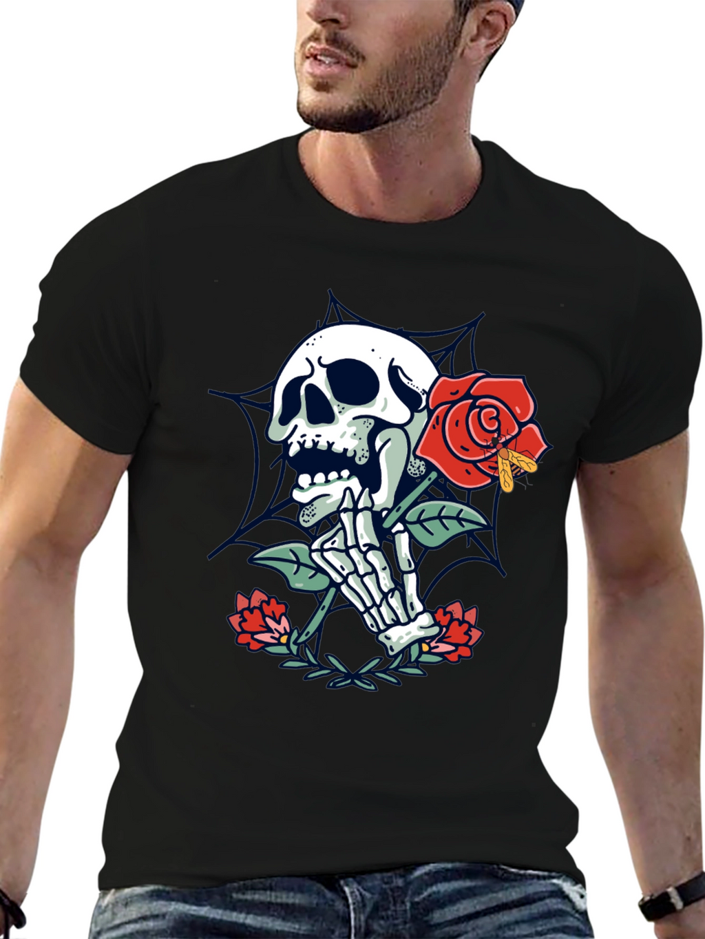Skull & Rose Graphic Tee - Mens Black T-Shirt