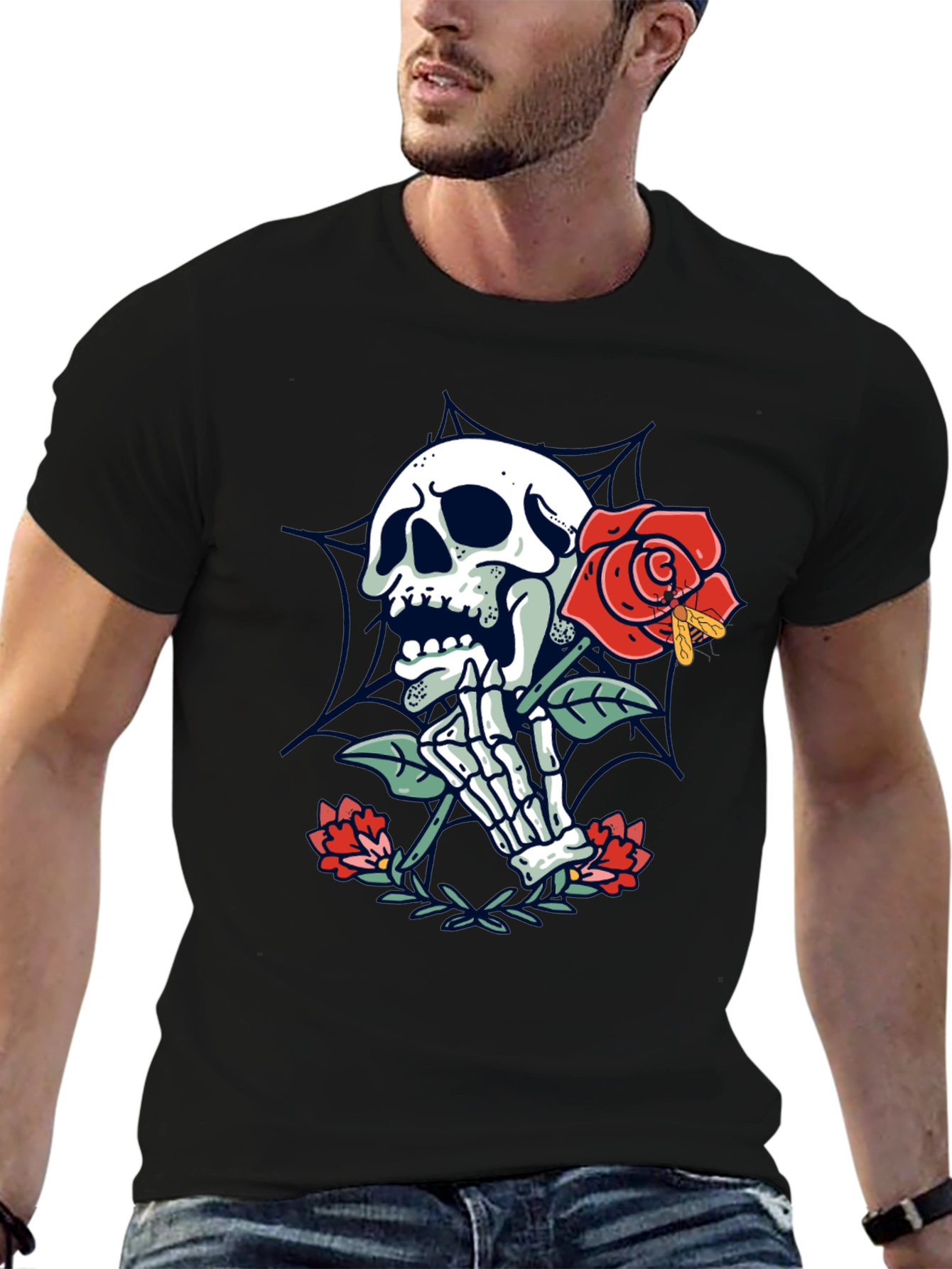 Skull & Rose Graphic Tee - Mens Black T-Shirt