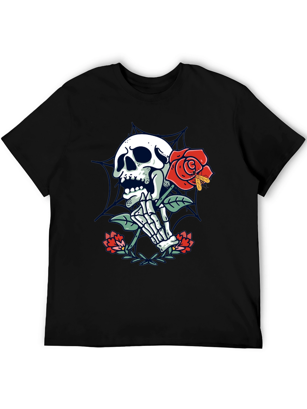 Skull & Rose Graphic Tee - Mens Black T-Shirt