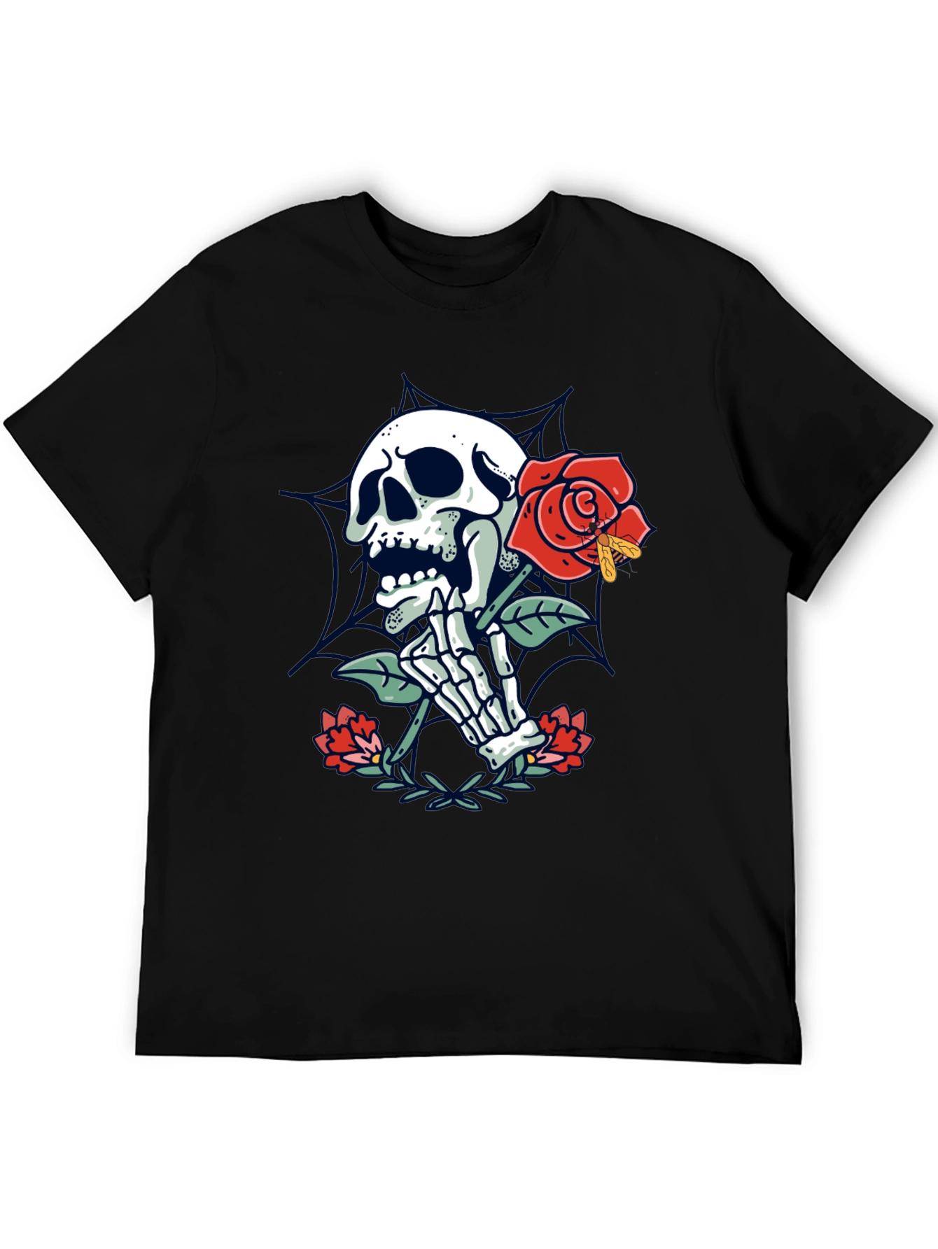 Skull & Rose Graphic Tee - Mens Black T-Shirt