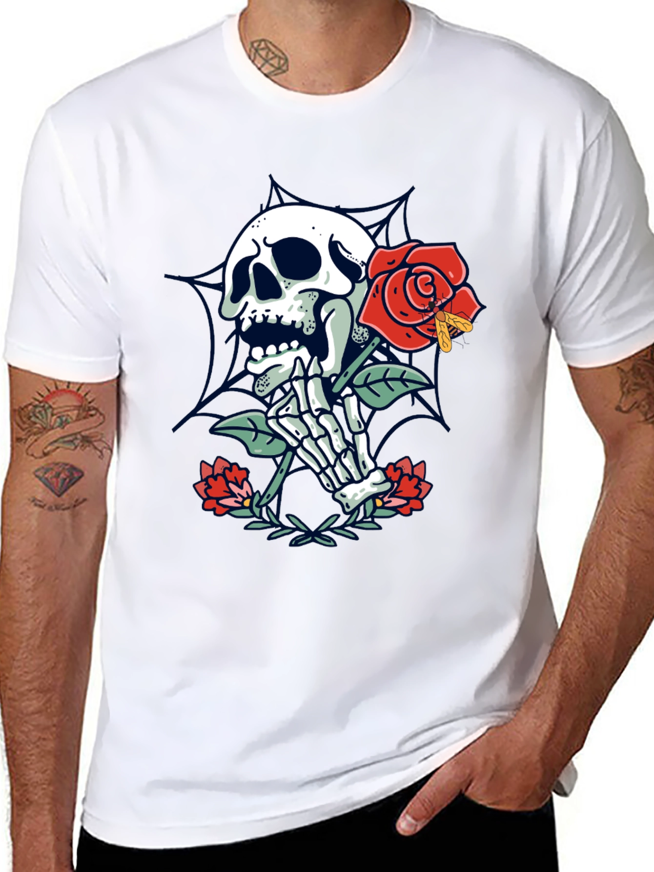 Skull & Rose Graphic Tee - Mens Black T-Shirt