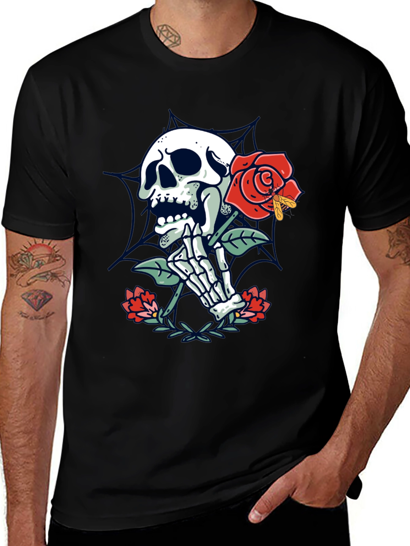 Skull & Rose Graphic Tee - Mens Black T-Shirt
