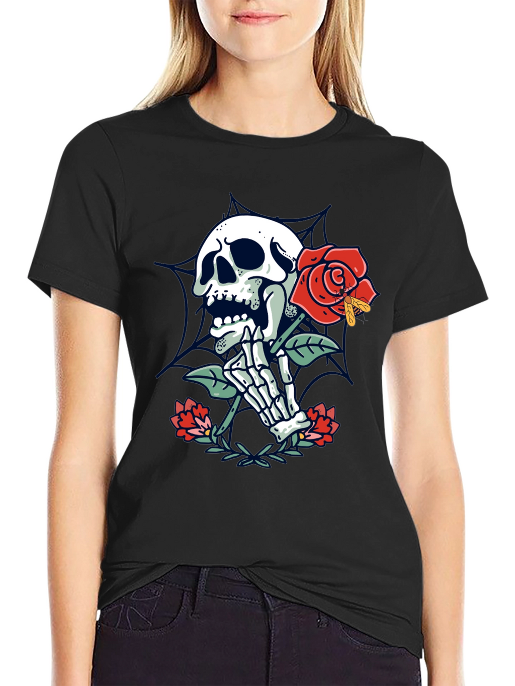 Skull & Rose Graphic Tee - Mens Black T-Shirt