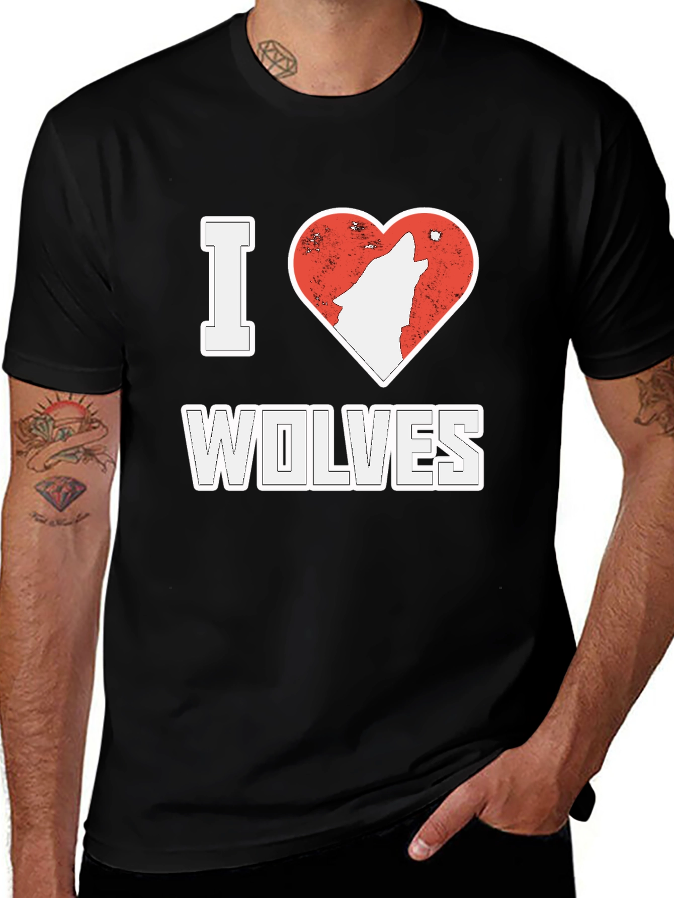 I Love Wolves T-Shirt Black