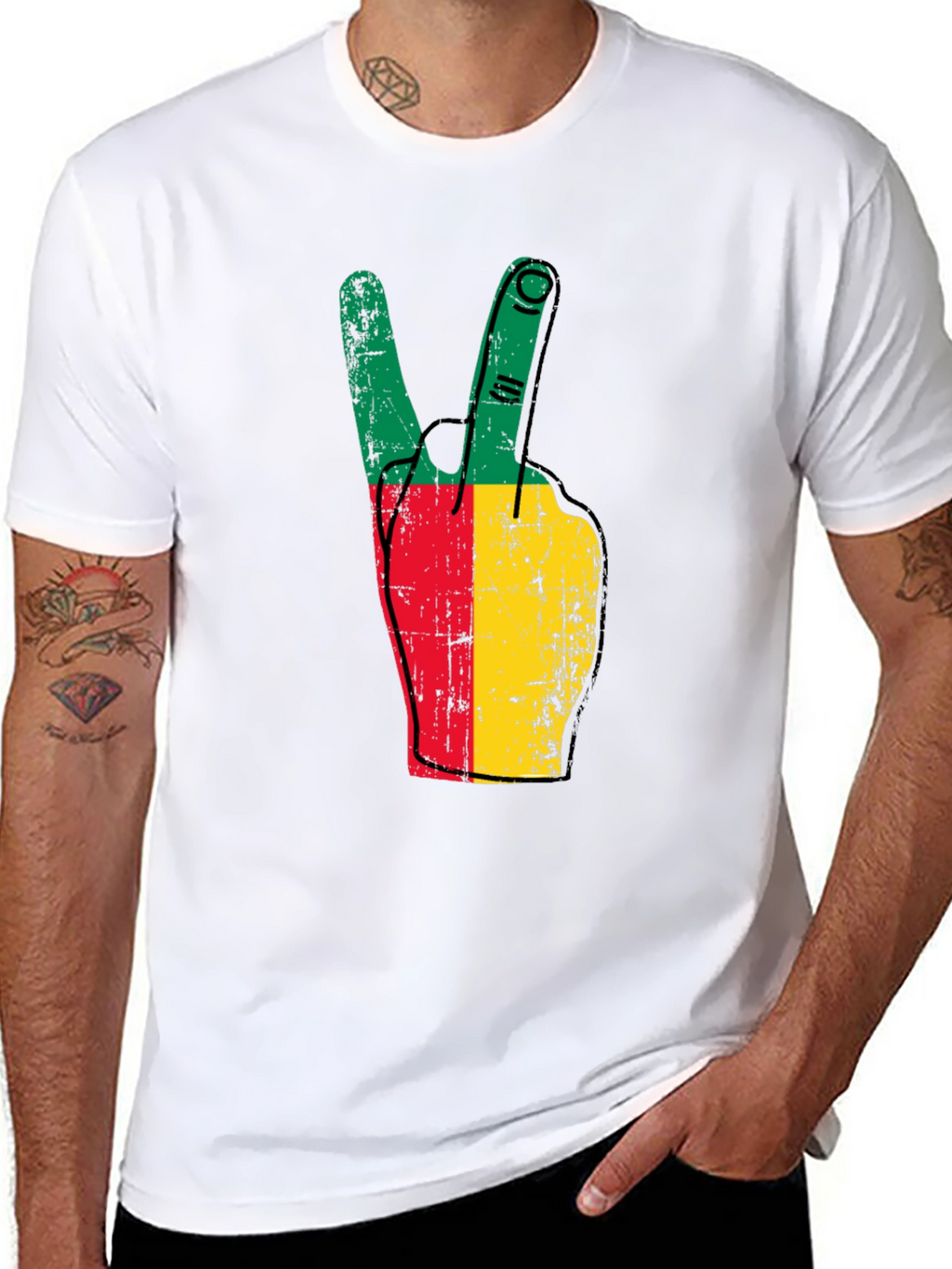 Benin Flag Peace Sign Black T-Shirt