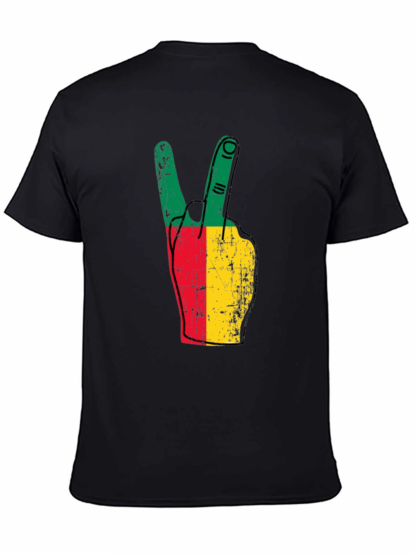 Benin Flag Peace Sign Black T-Shirt