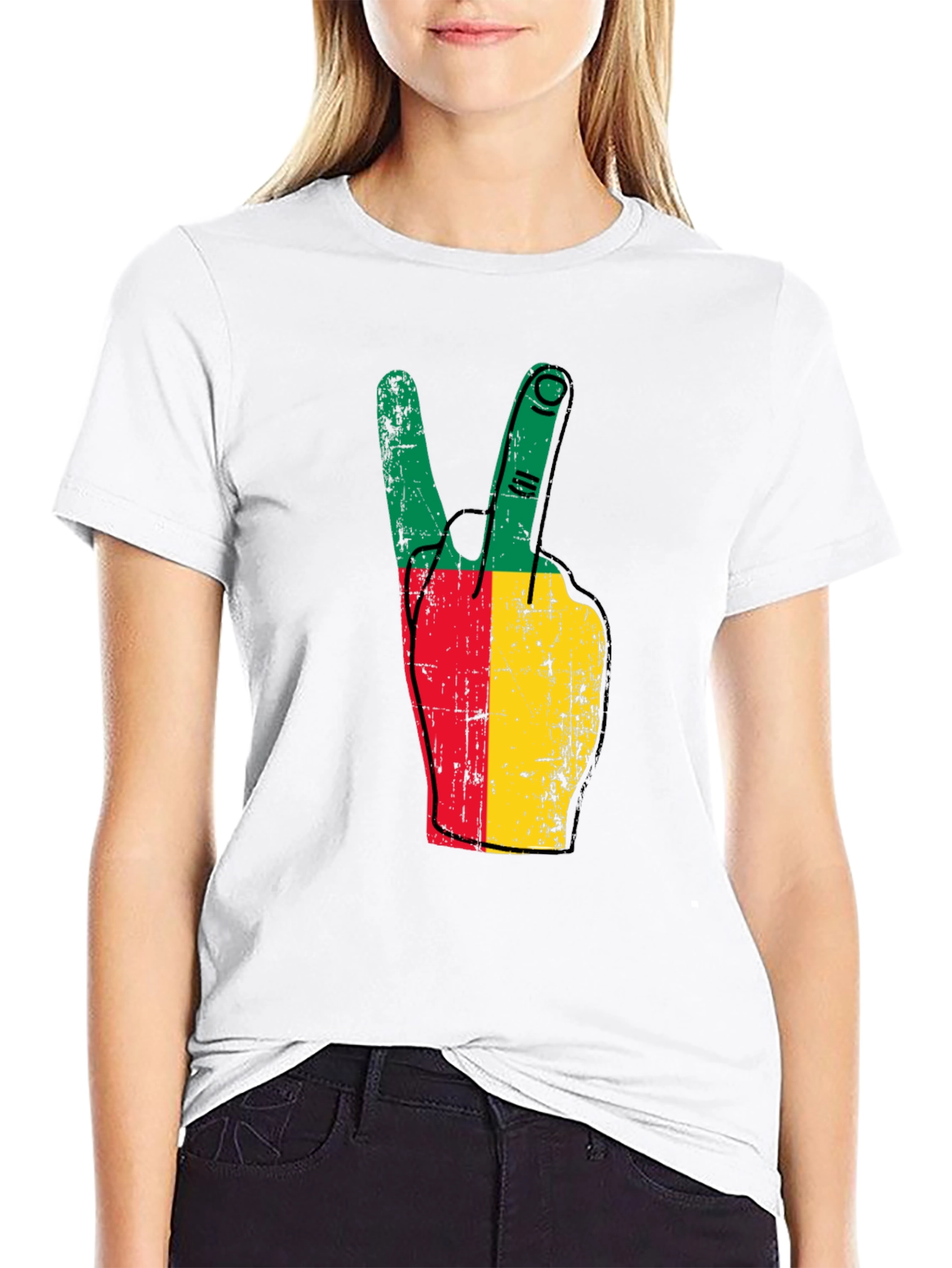 Benin Flag Peace Sign Black T-Shirt