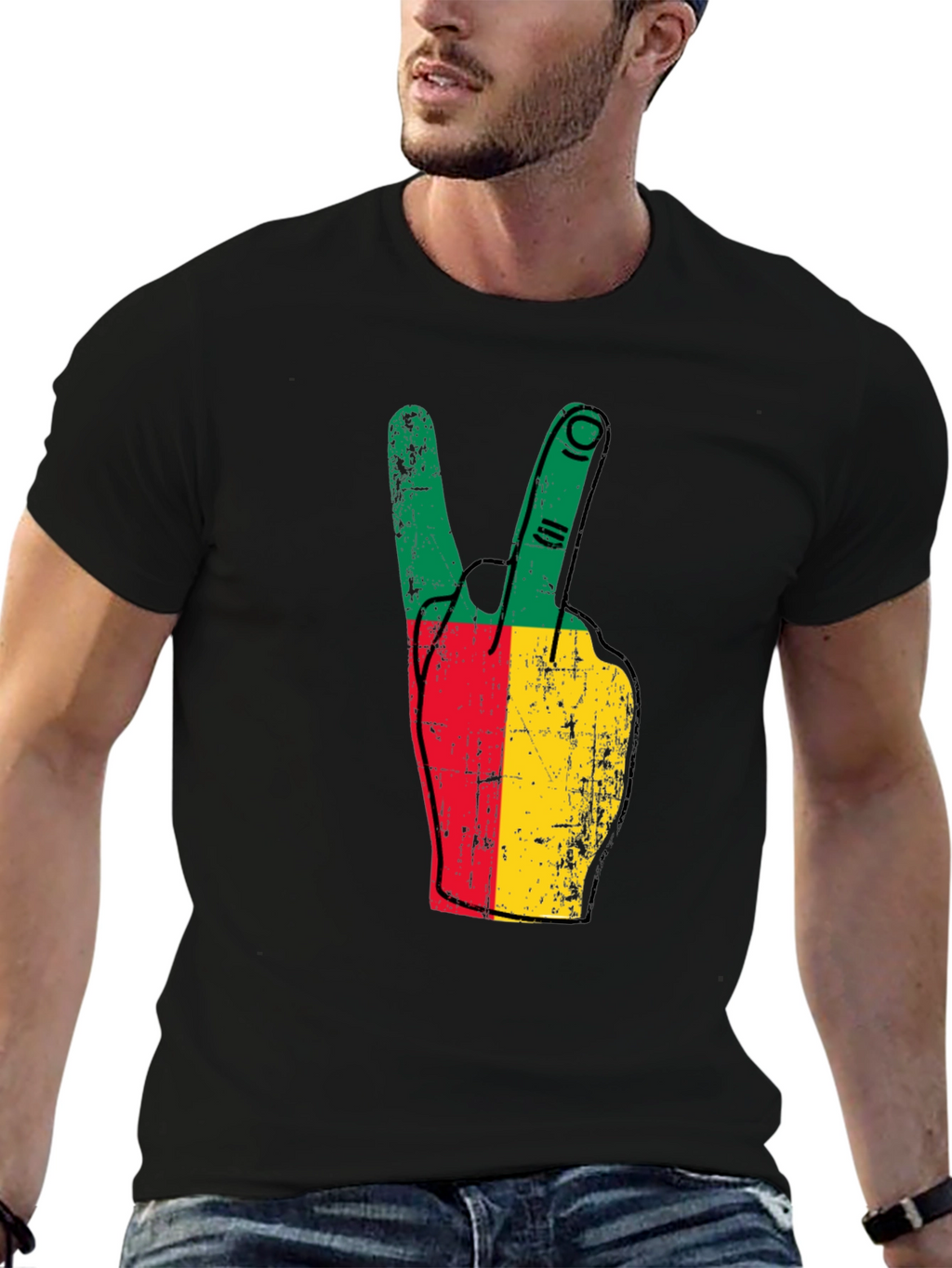 Benin Flag Peace Sign Black T-Shirt