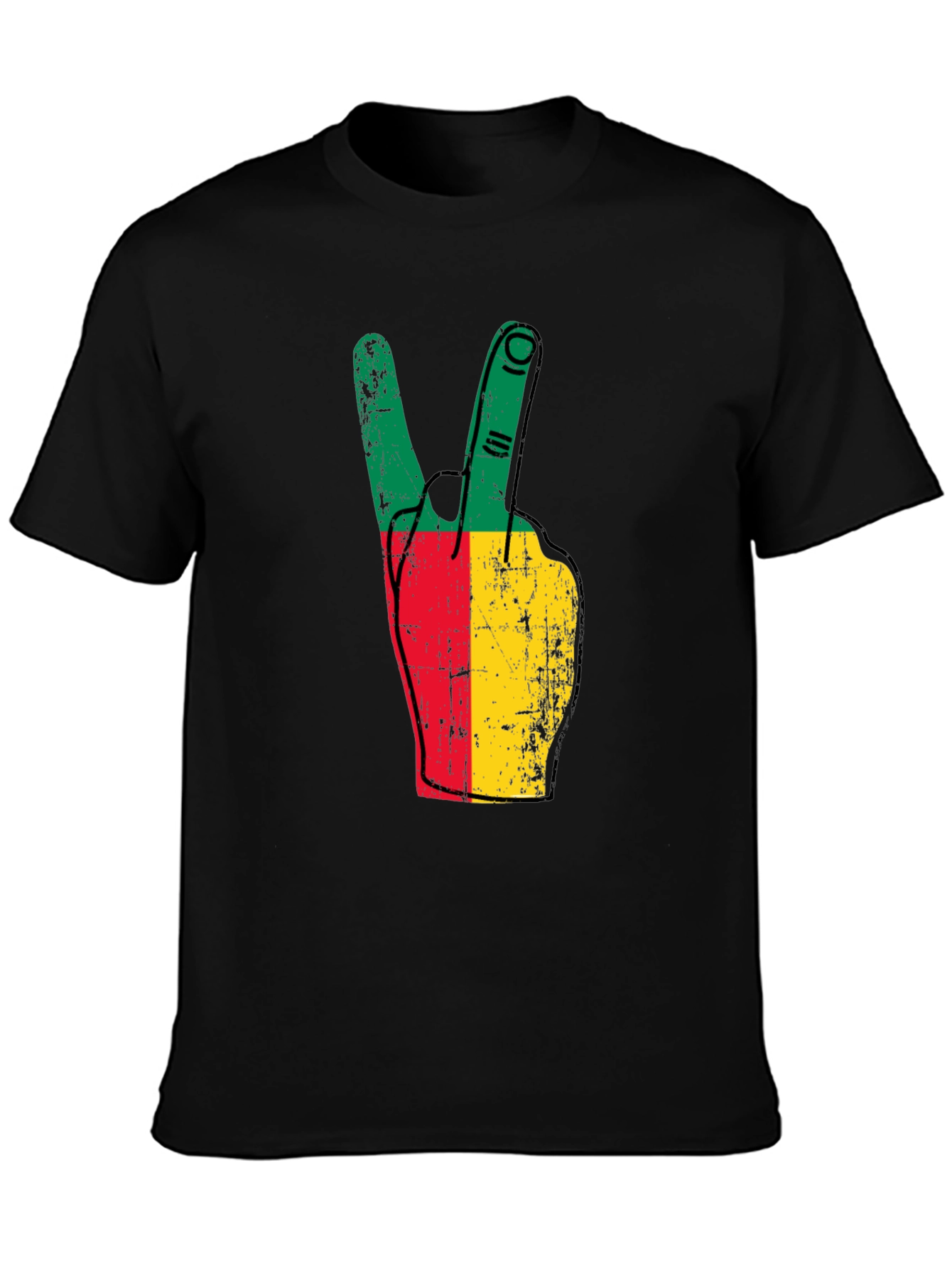 Benin Flag Peace Sign Black T-Shirt