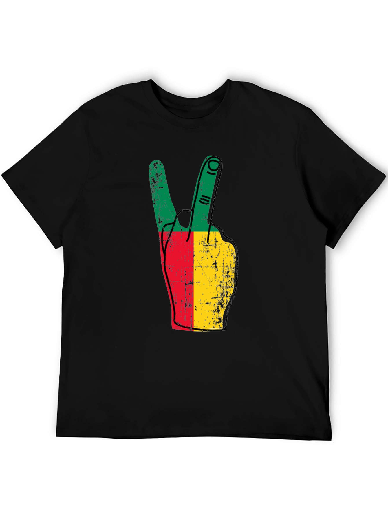 Benin Flag Peace Sign Black T-Shirt