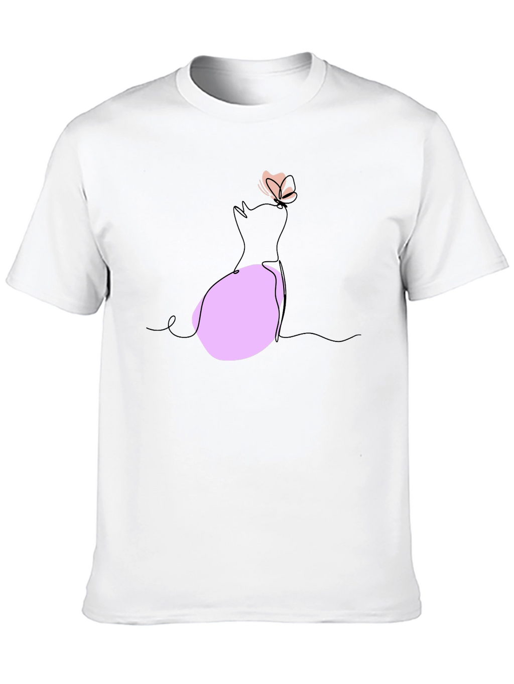Minimalist Cat & Butterfly Graphic T-Shirt