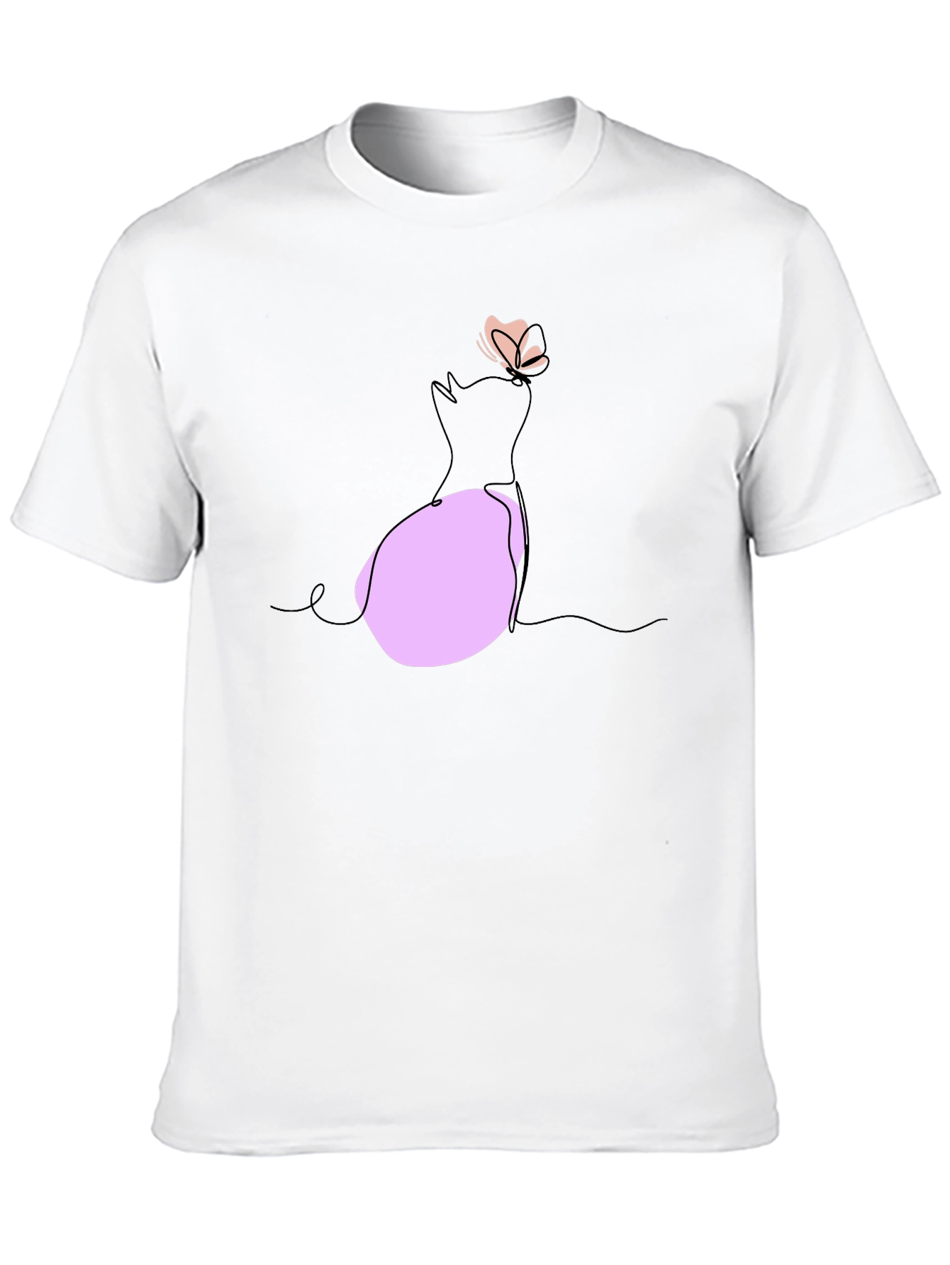 Minimalist Cat & Butterfly Graphic T-Shirt