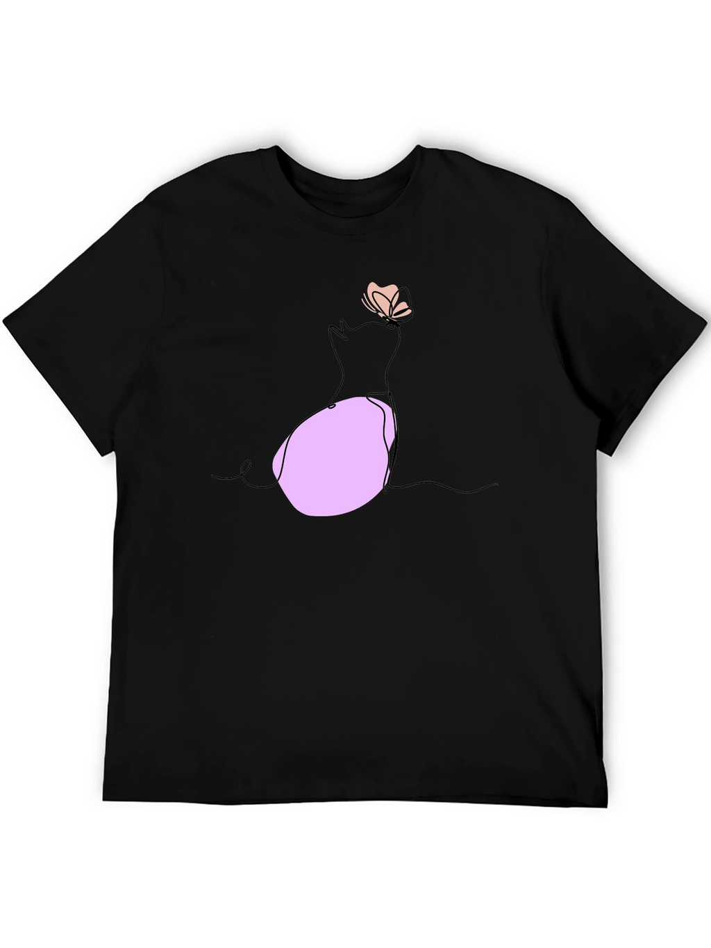 Minimalist Cat & Butterfly Graphic T-Shirt