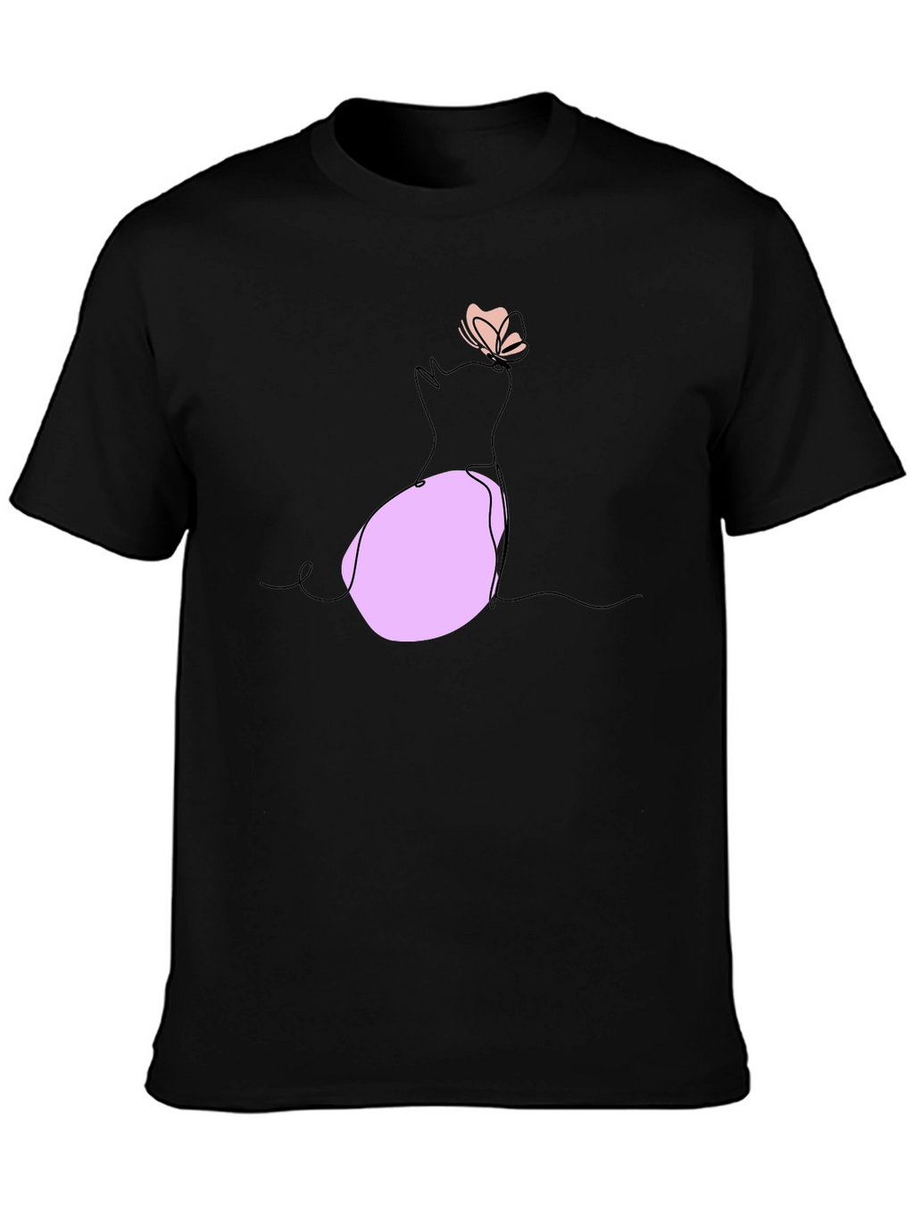 Minimalist Cat & Butterfly Graphic T-Shirt