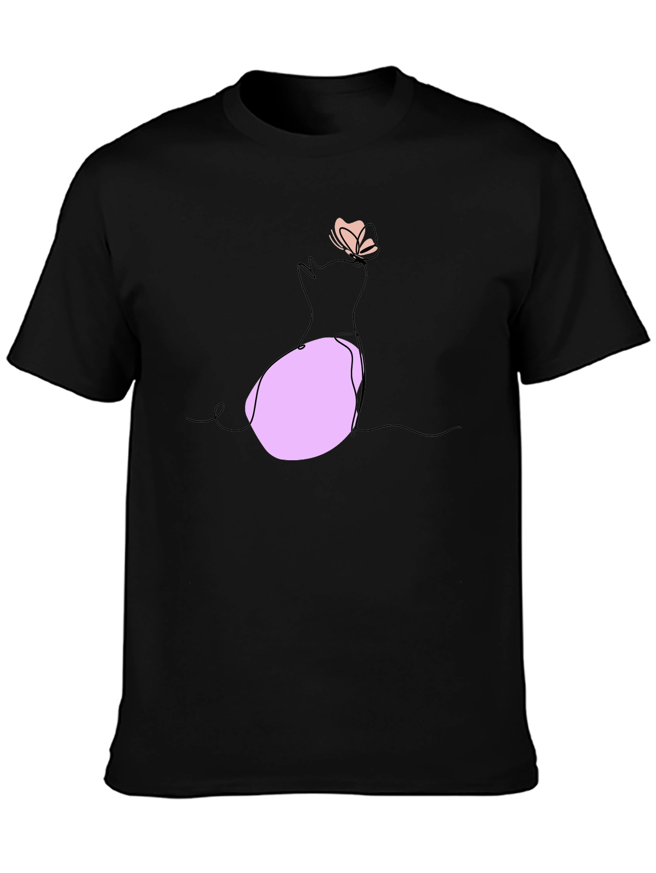 Minimalist Cat & Butterfly Graphic T-Shirt
