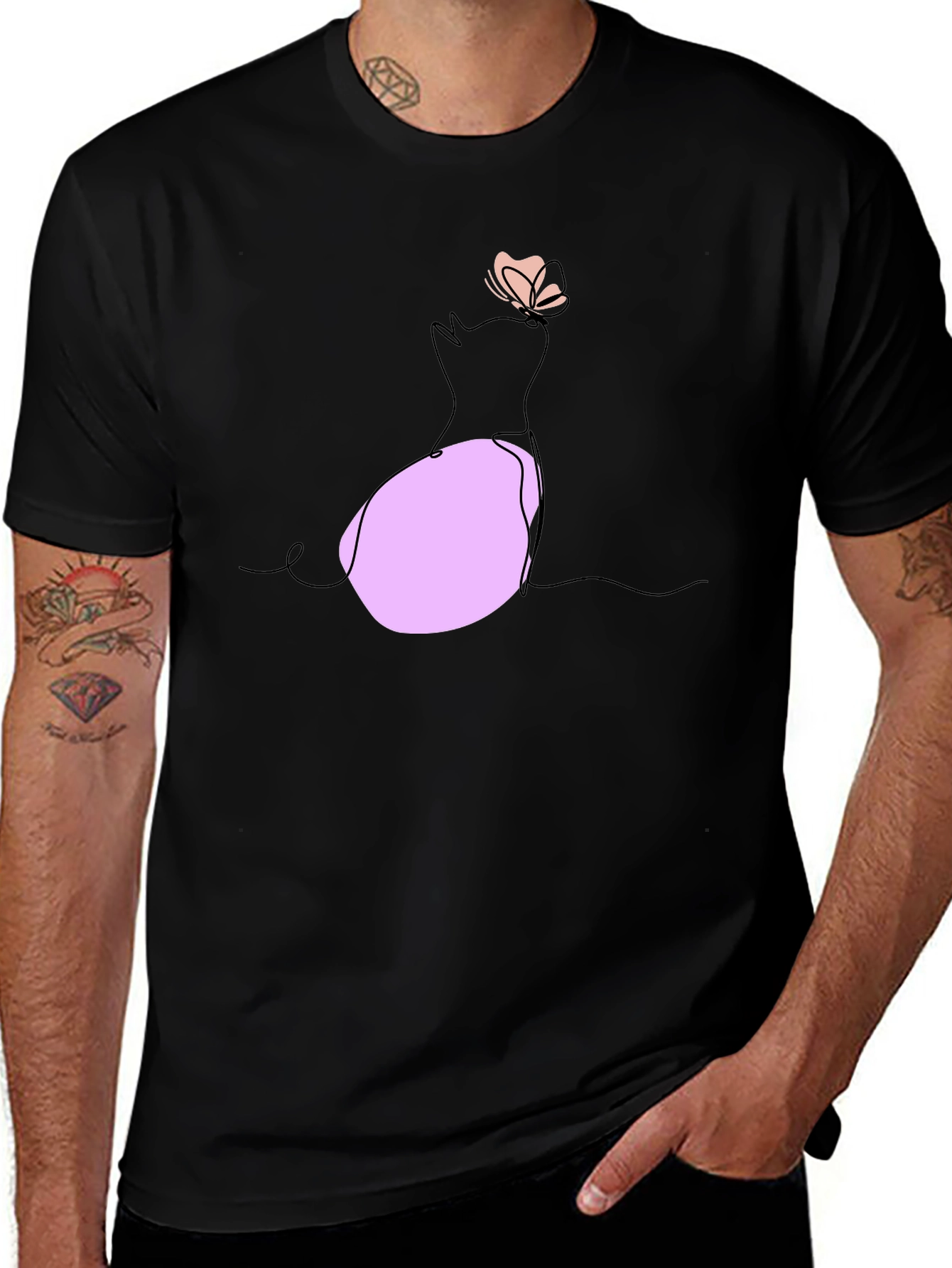 Minimalist Cat & Butterfly Graphic T-Shirt