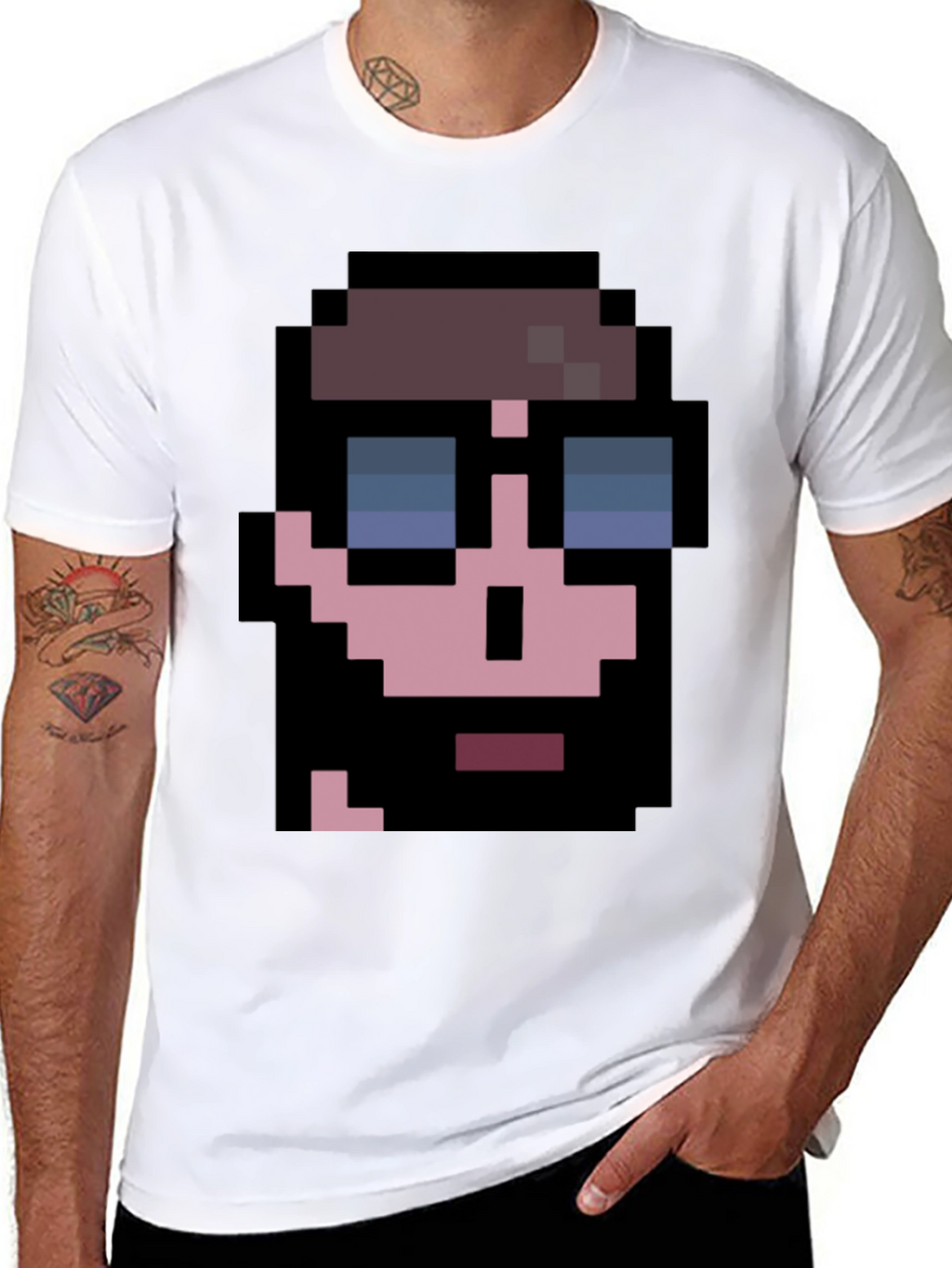 Pixelated Cool Guy Graphic Tee - Black