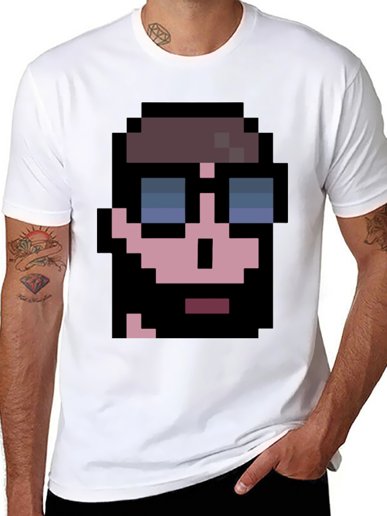 Pixelated Cool Guy Graphic Tee - Black