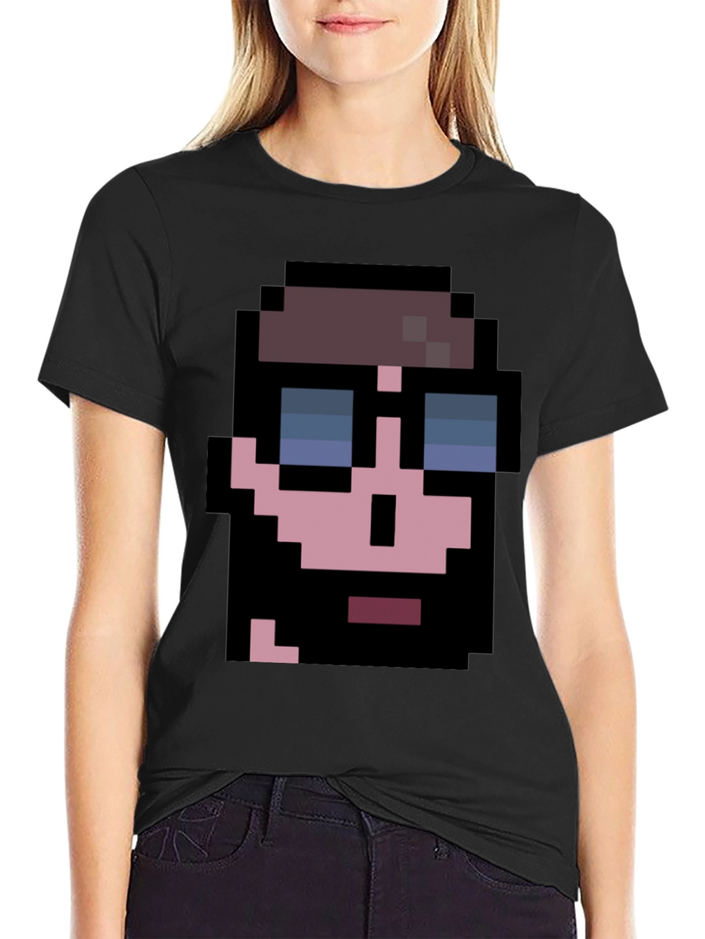 Pixelated Cool Guy Graphic Tee - Black