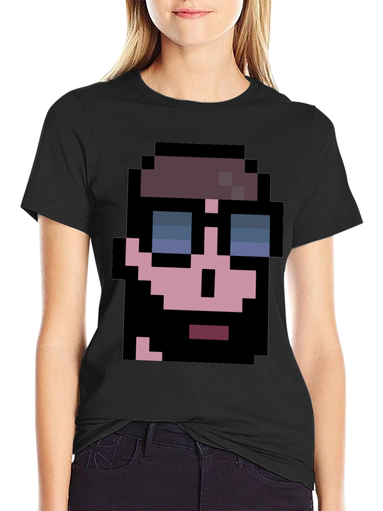 Pixelated Cool Guy Graphic Tee - Black