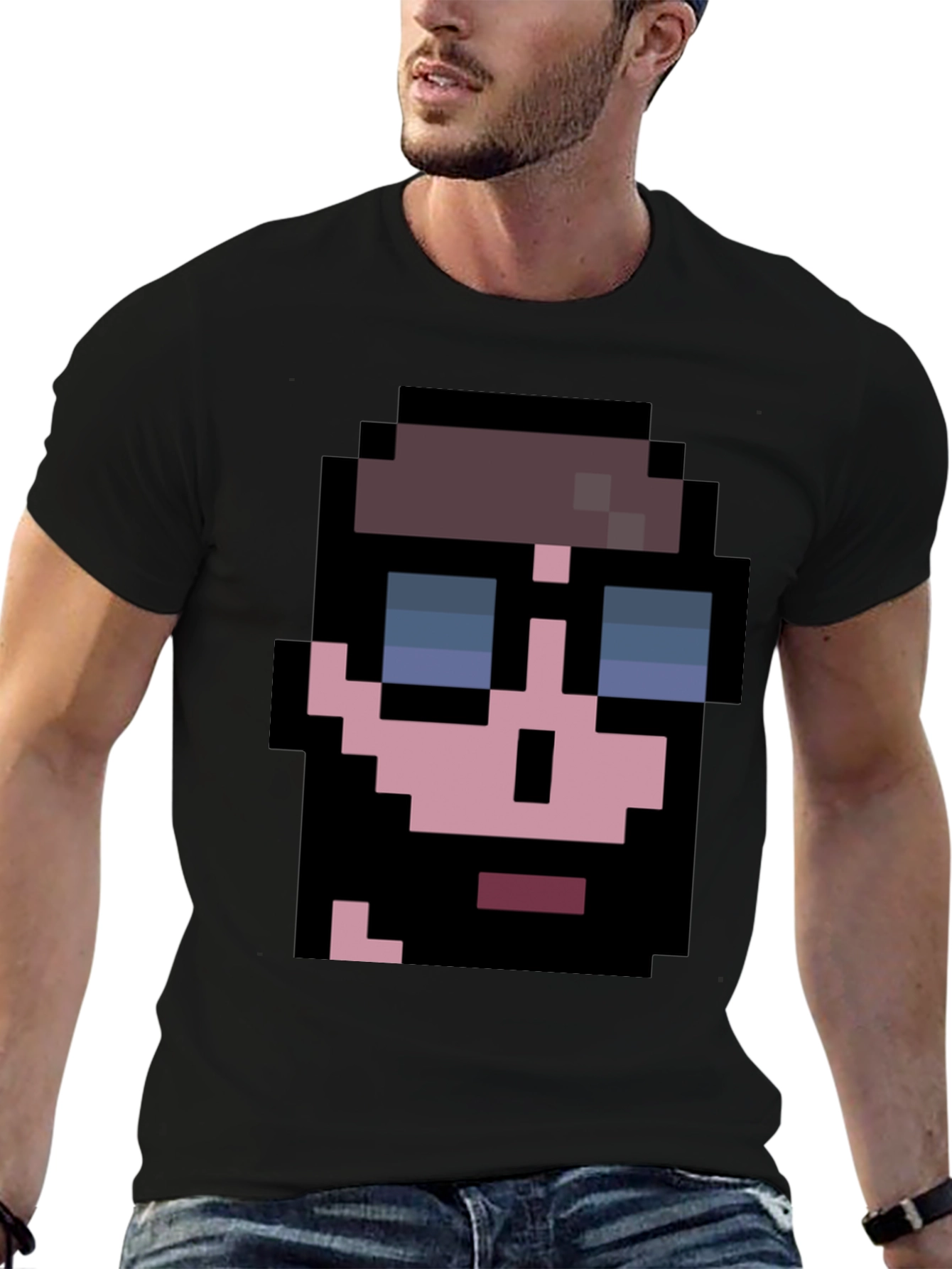 Pixelated Cool Guy Graphic Tee - Black