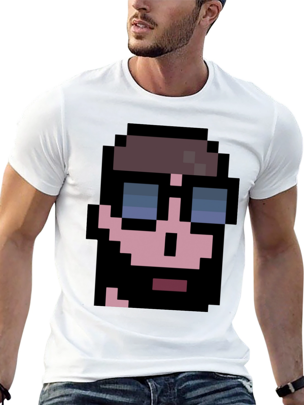 Pixelated Cool Guy Graphic Tee - Black