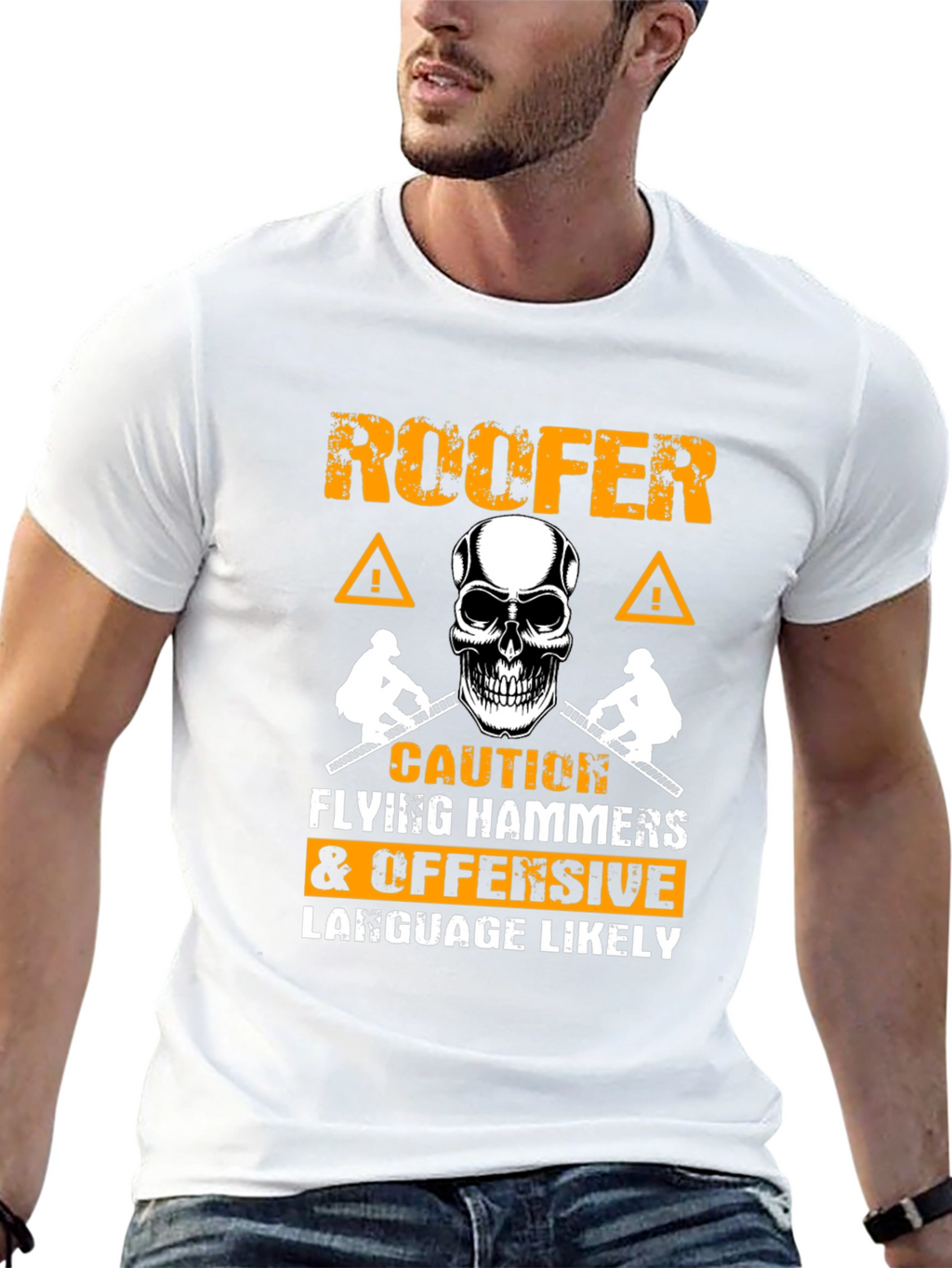 Roofer Caution Flying Hammers T-Shirt