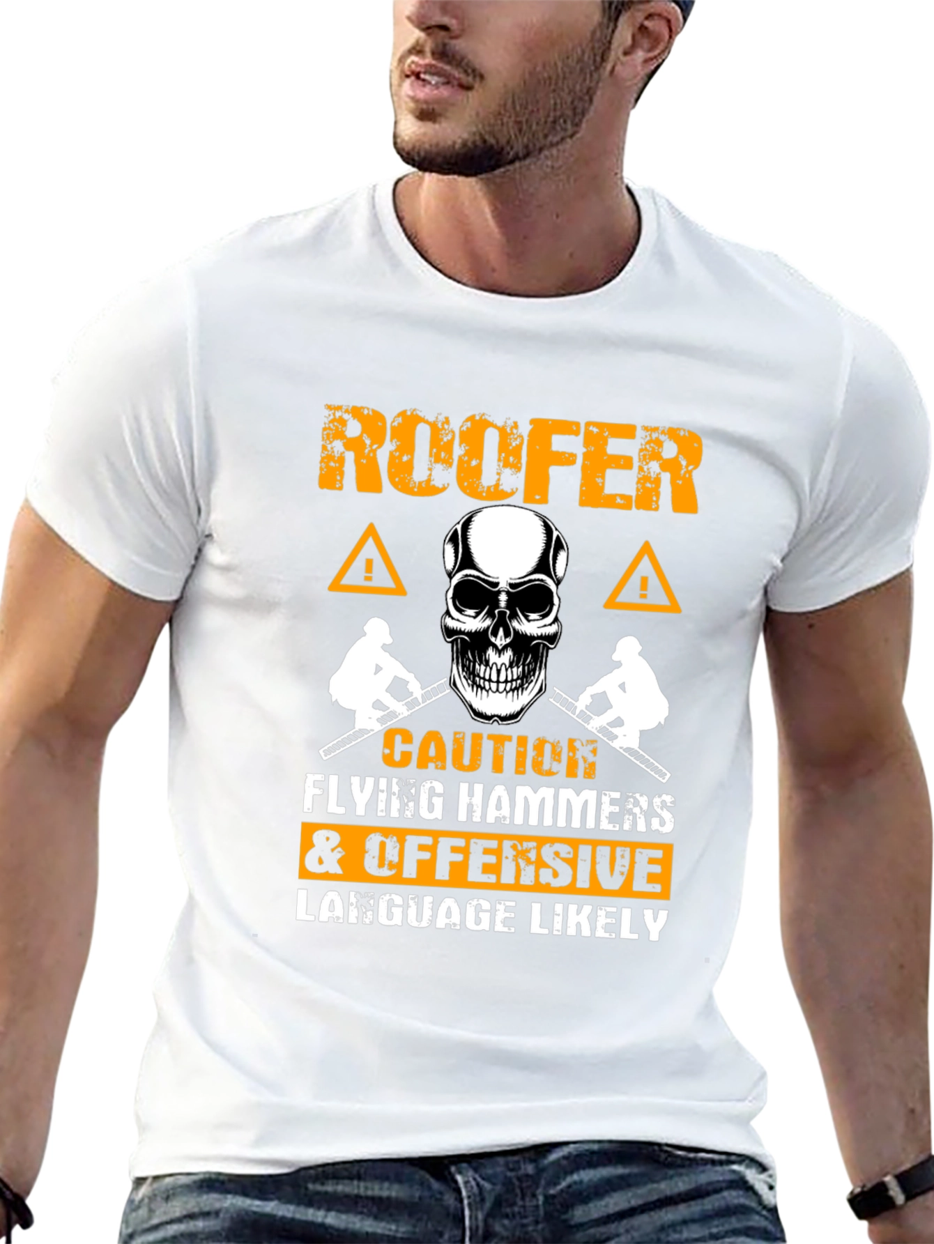 Roofer Caution Flying Hammers T-Shirt