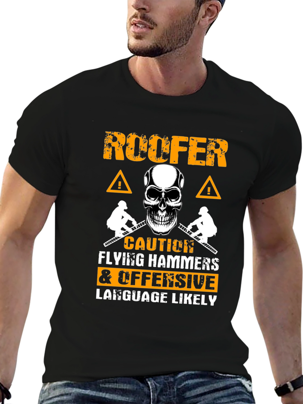 Roofer Caution Flying Hammers T-Shirt