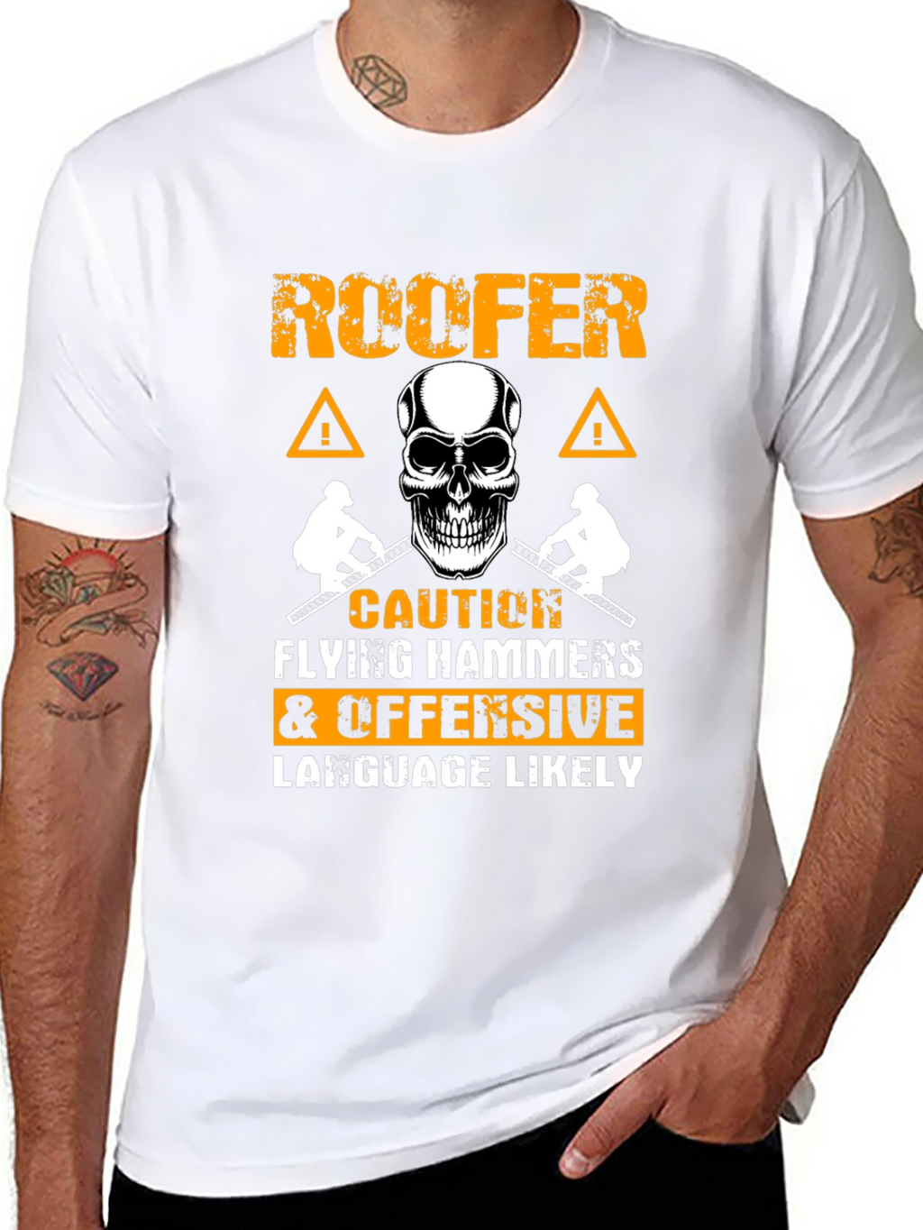 Roofer Caution Flying Hammers T-Shirt