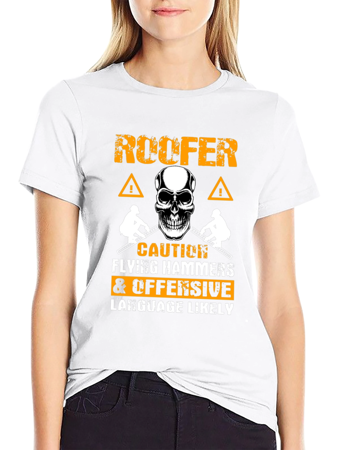 Roofer Caution Flying Hammers T-Shirt
