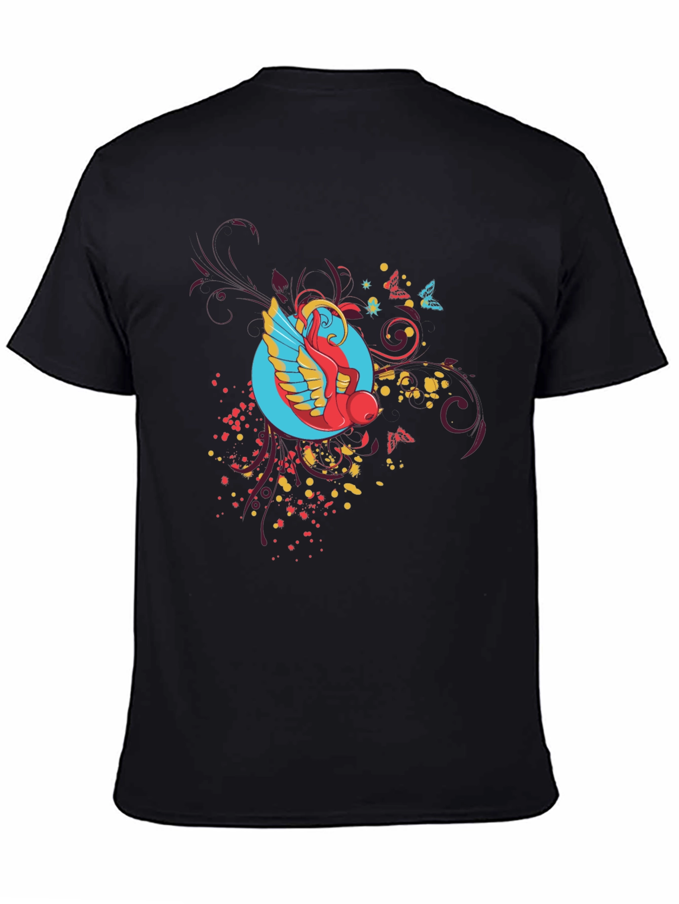Abstract Bird Graphic Black T-Shirt