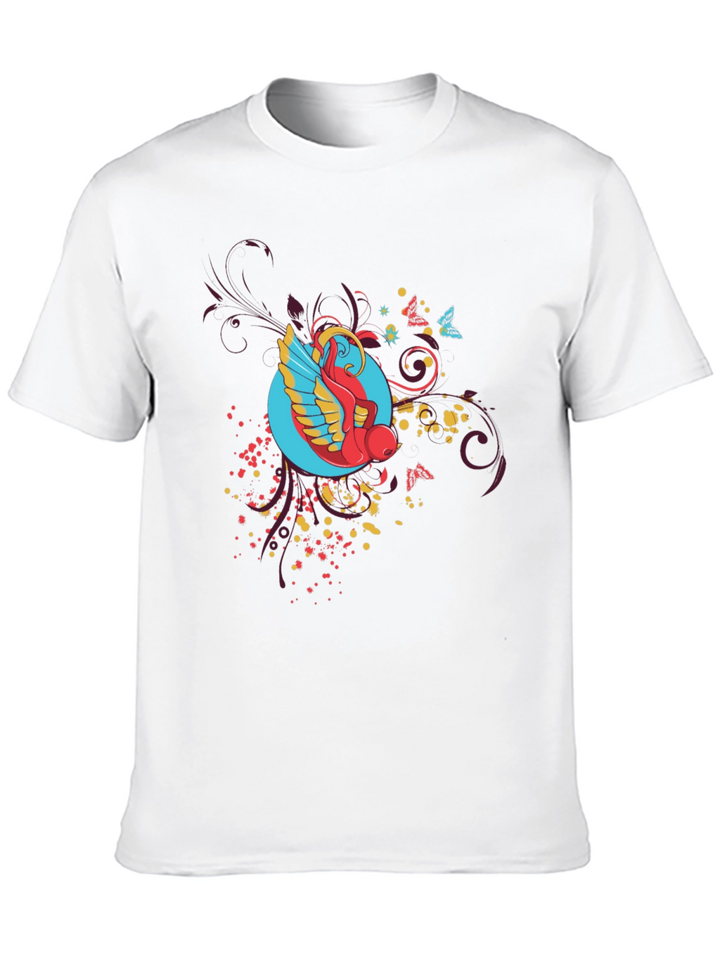 Abstract Bird Graphic Black T-Shirt