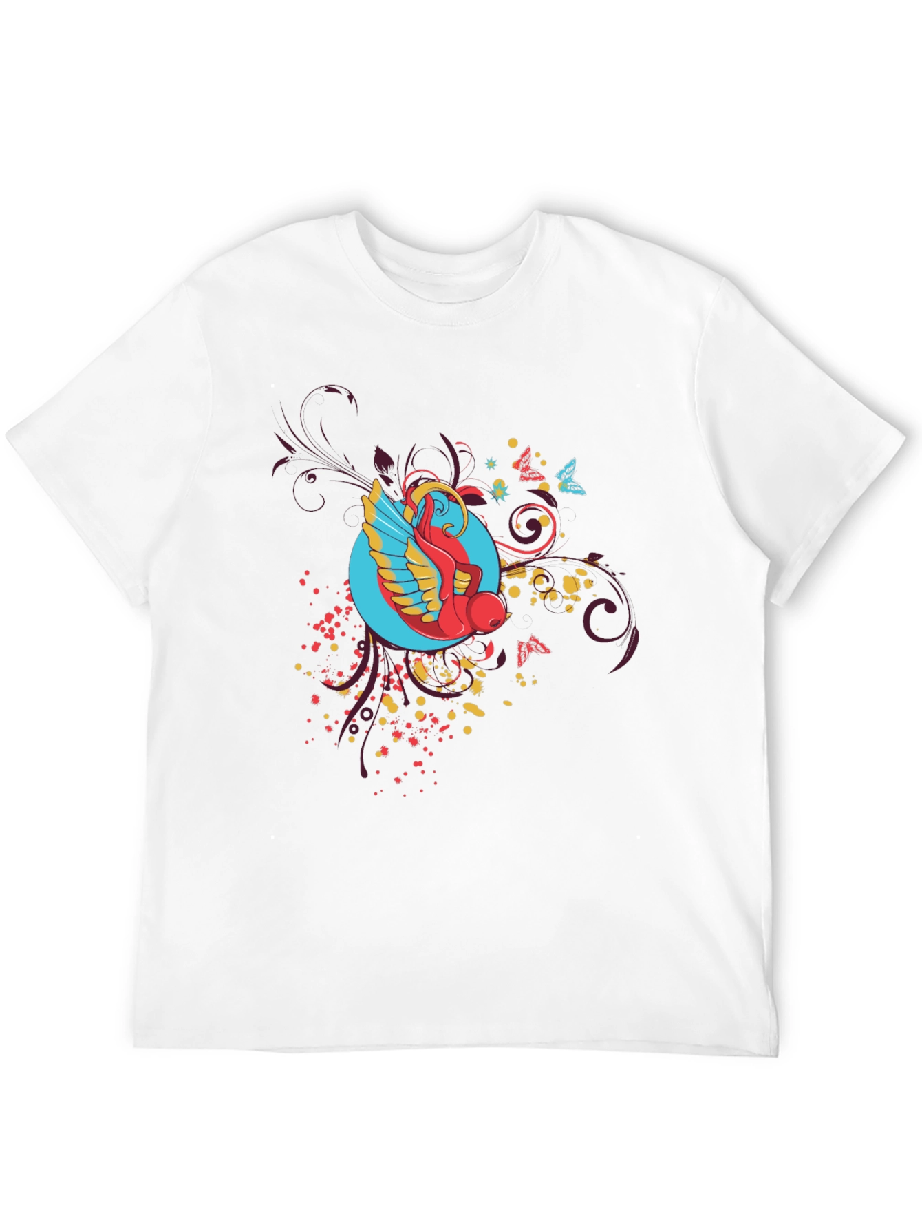 Abstract Bird Graphic Black T-Shirt