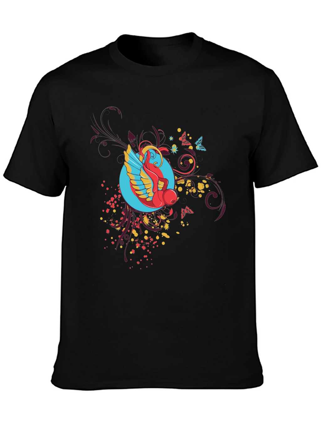 Abstract Bird Graphic Black T-Shirt