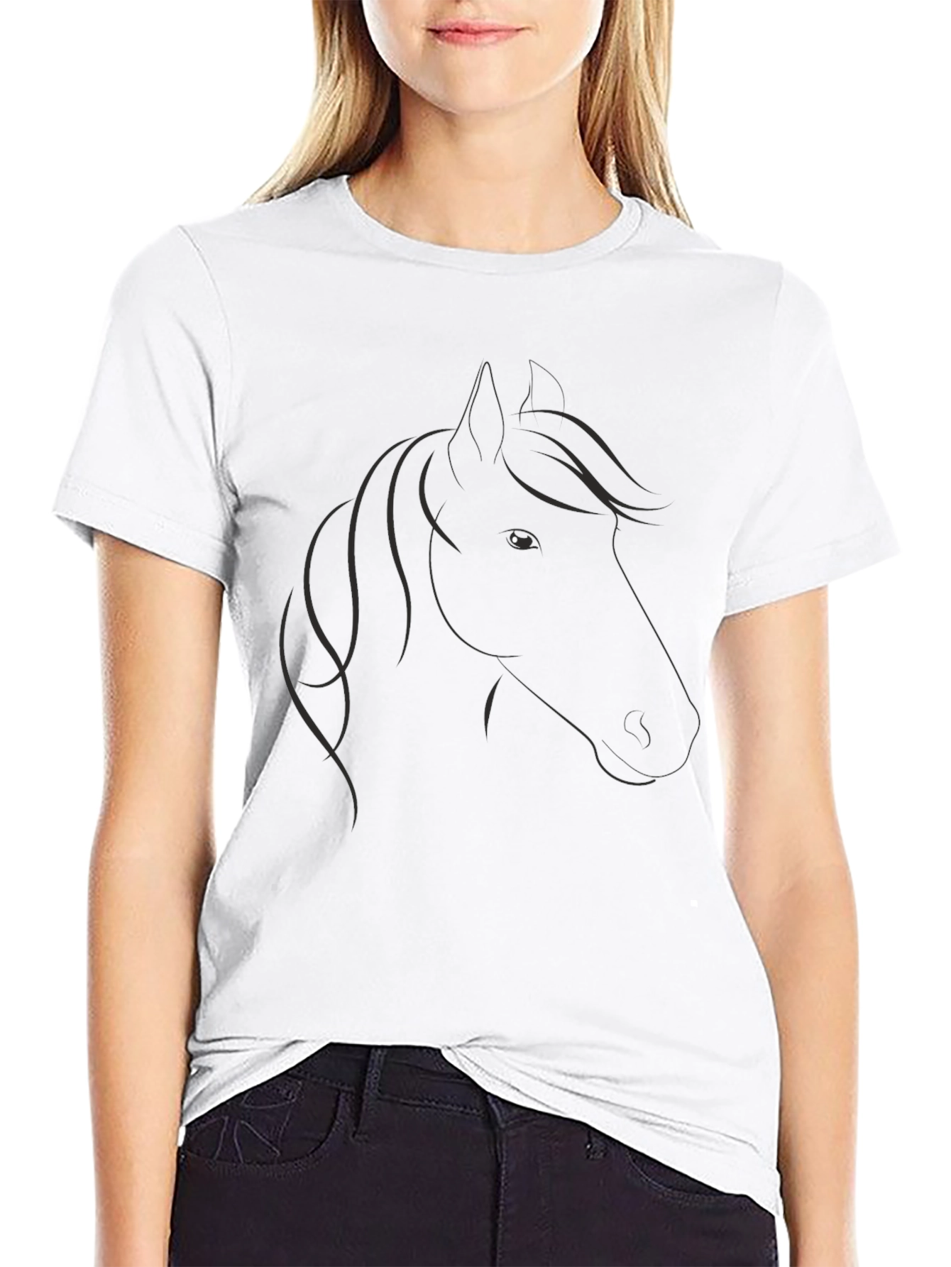 Elegant Horse Graphic Black T-Shirt