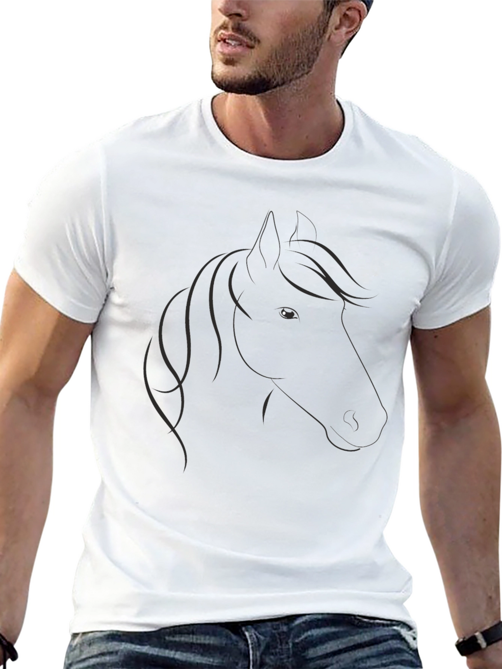 Elegant Horse Graphic Black T-Shirt