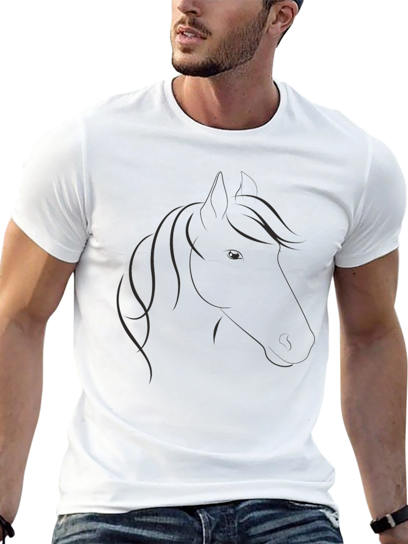 Elegant Horse Graphic Black T-Shirt