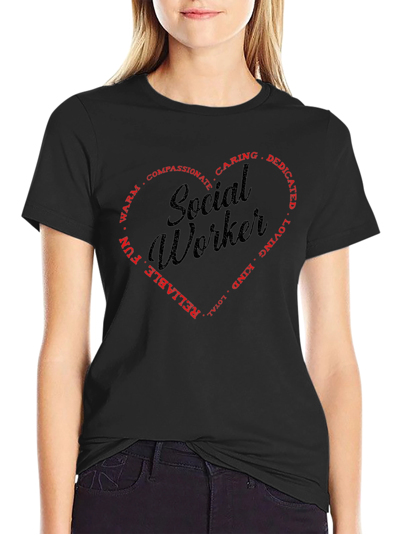 Social Worker Heart Graphic T-Shirt - Black