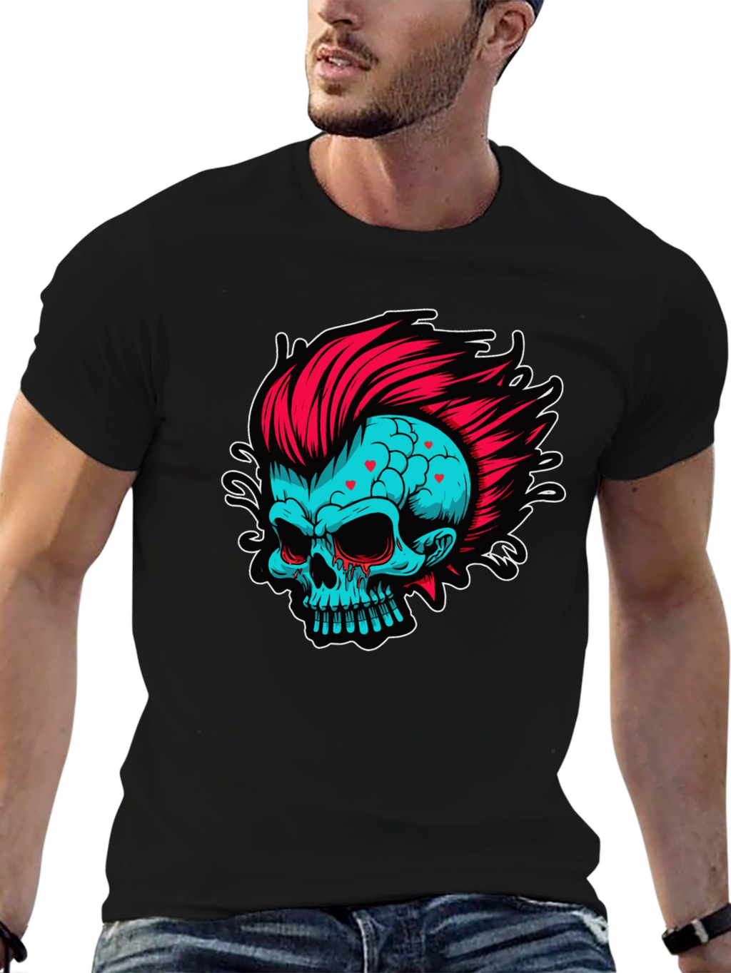 Skull with Mohawk Graphic T-Shirt