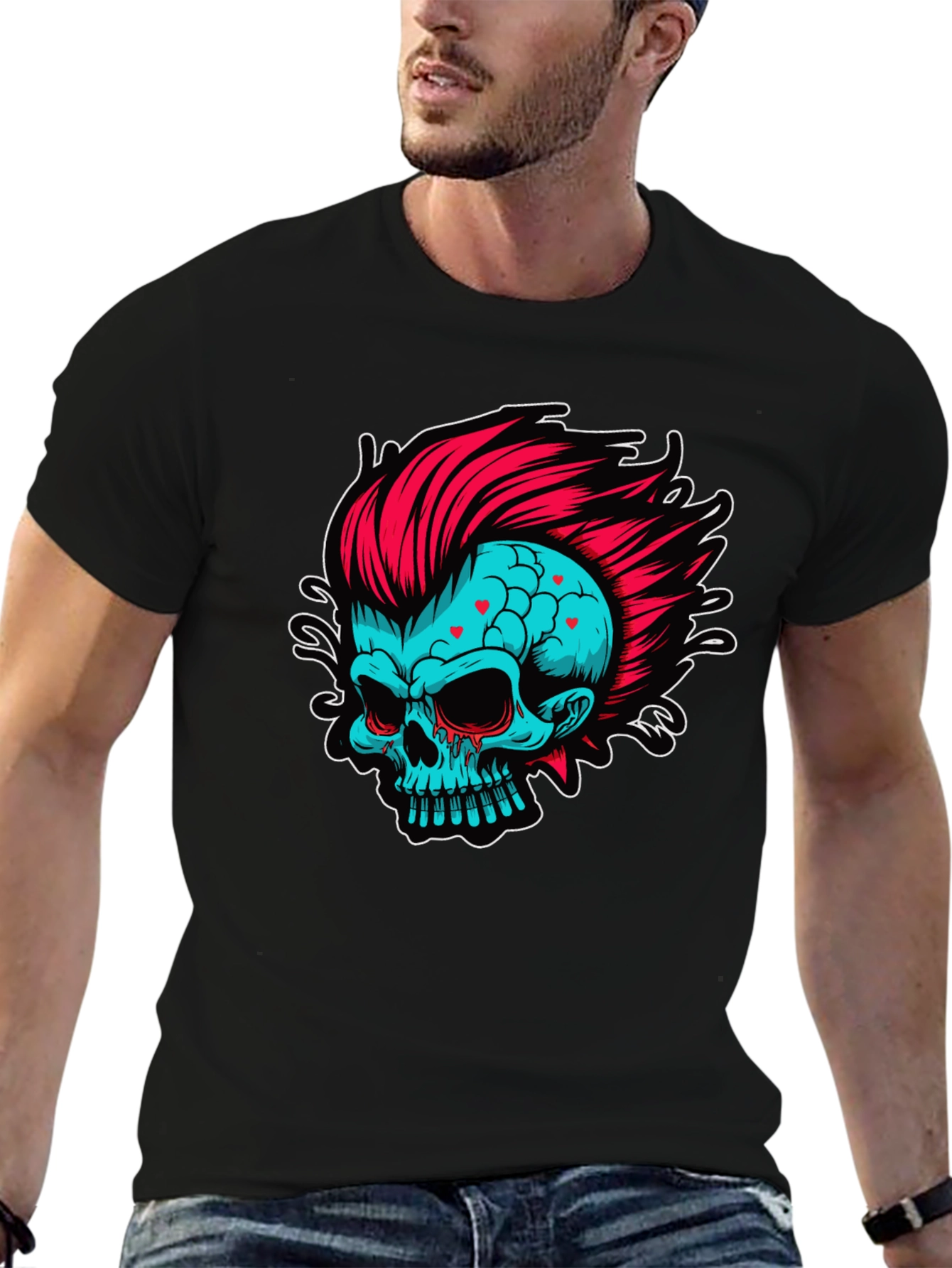 Skull with Mohawk Graphic T-Shirt