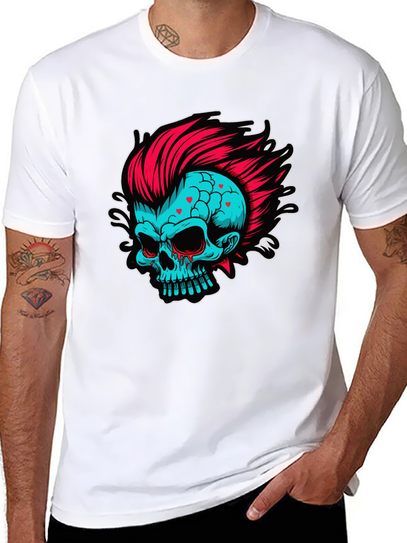 Skull with Mohawk Graphic T-Shirt
